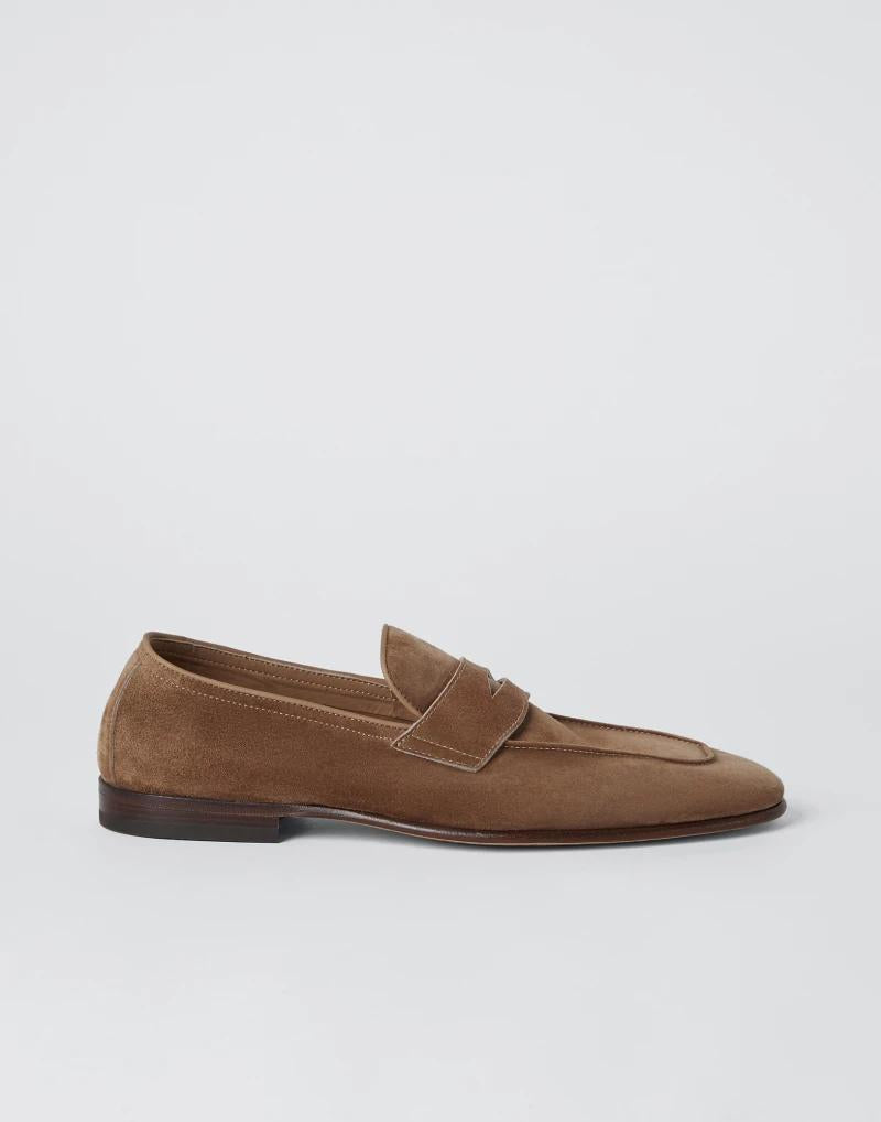 BRUNELLO CUCINELLI MEN'S LIGHT BROWN SUEDE LOAFERS
