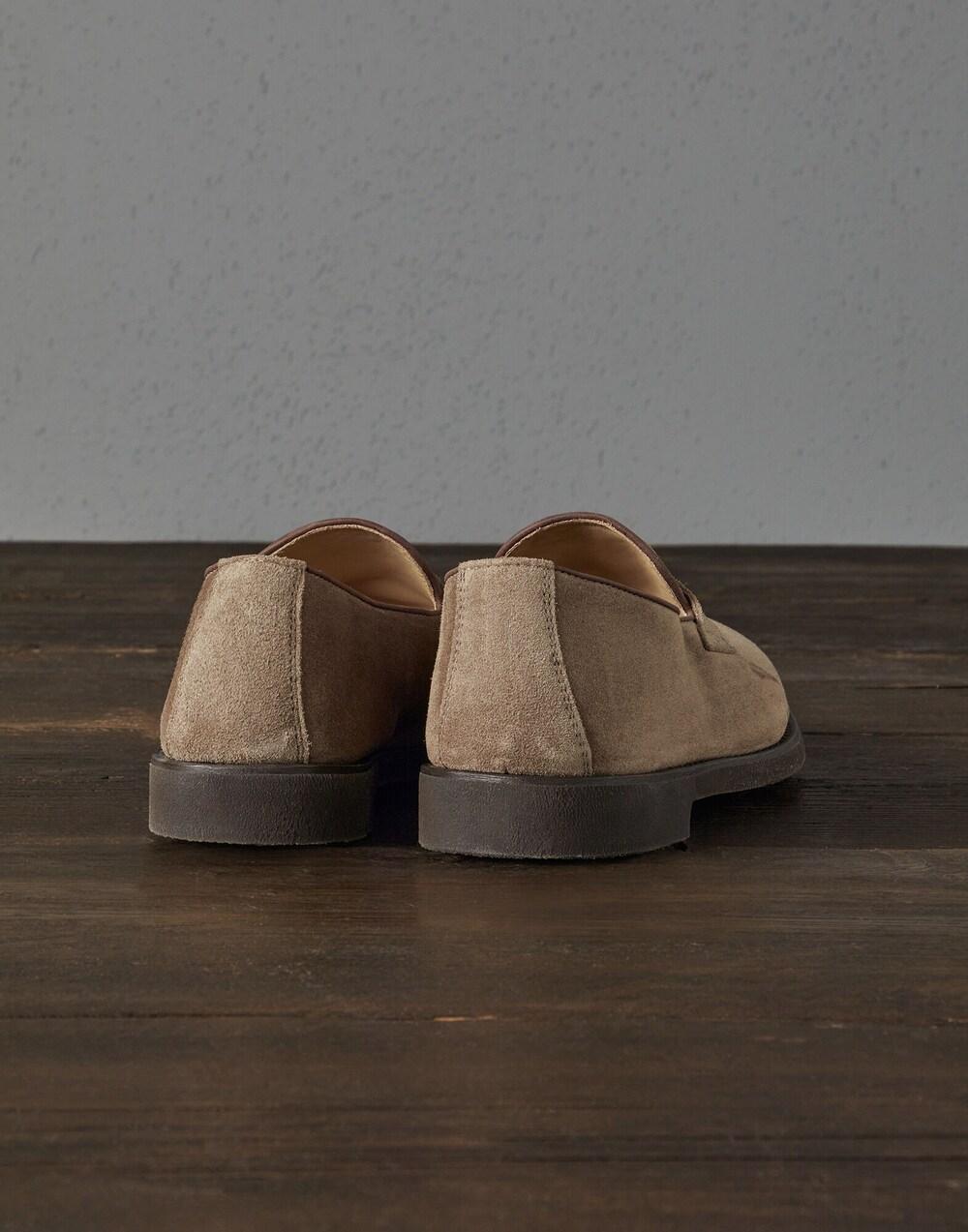 BRUNELLO CUCINELLI MEN'S LIGHT BROWN SUEDE LOAFERS