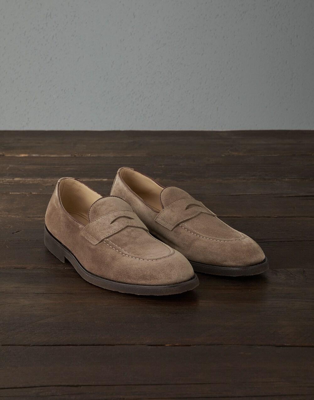 BRUNELLO CUCINELLI MEN'S LIGHT BROWN SUEDE LOAFERS