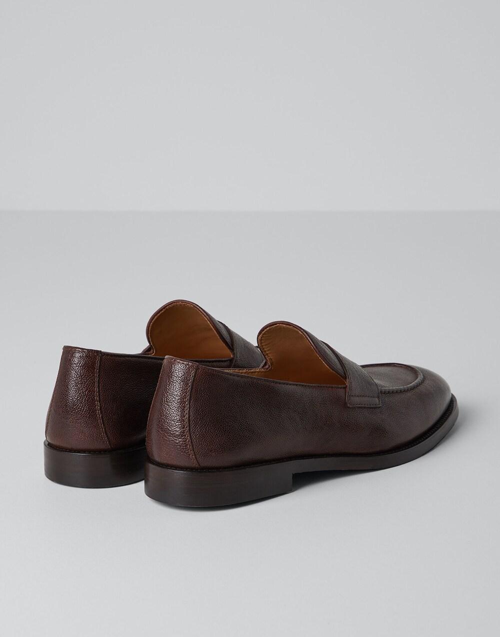 BRUNELLO CUCINELLI MEN'S CHESTNUT LEATHER PENNY LOAFER SHOE