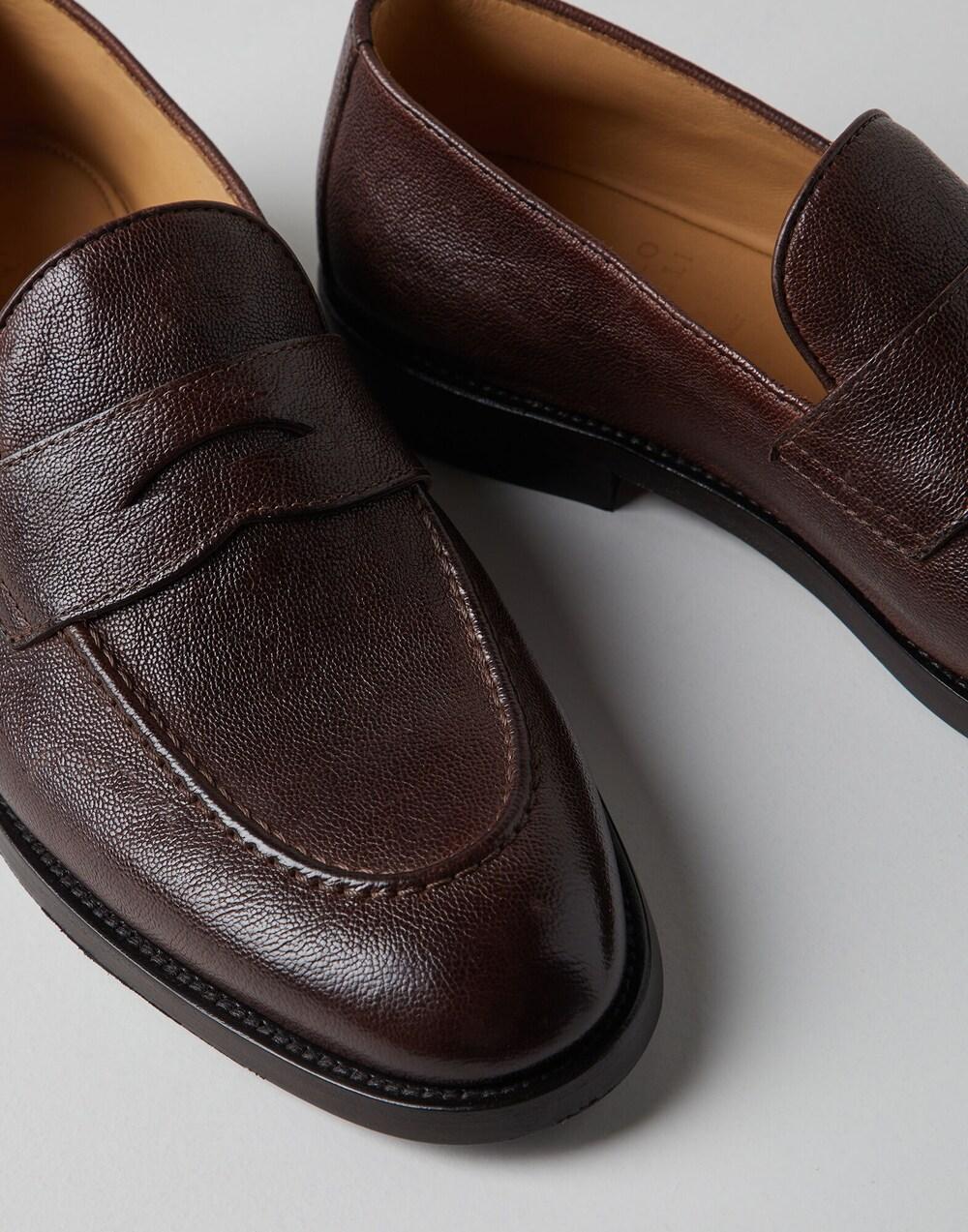 BRUNELLO CUCINELLI MEN'S CHESTNUT LEATHER PENNY LOAFER SHOE
