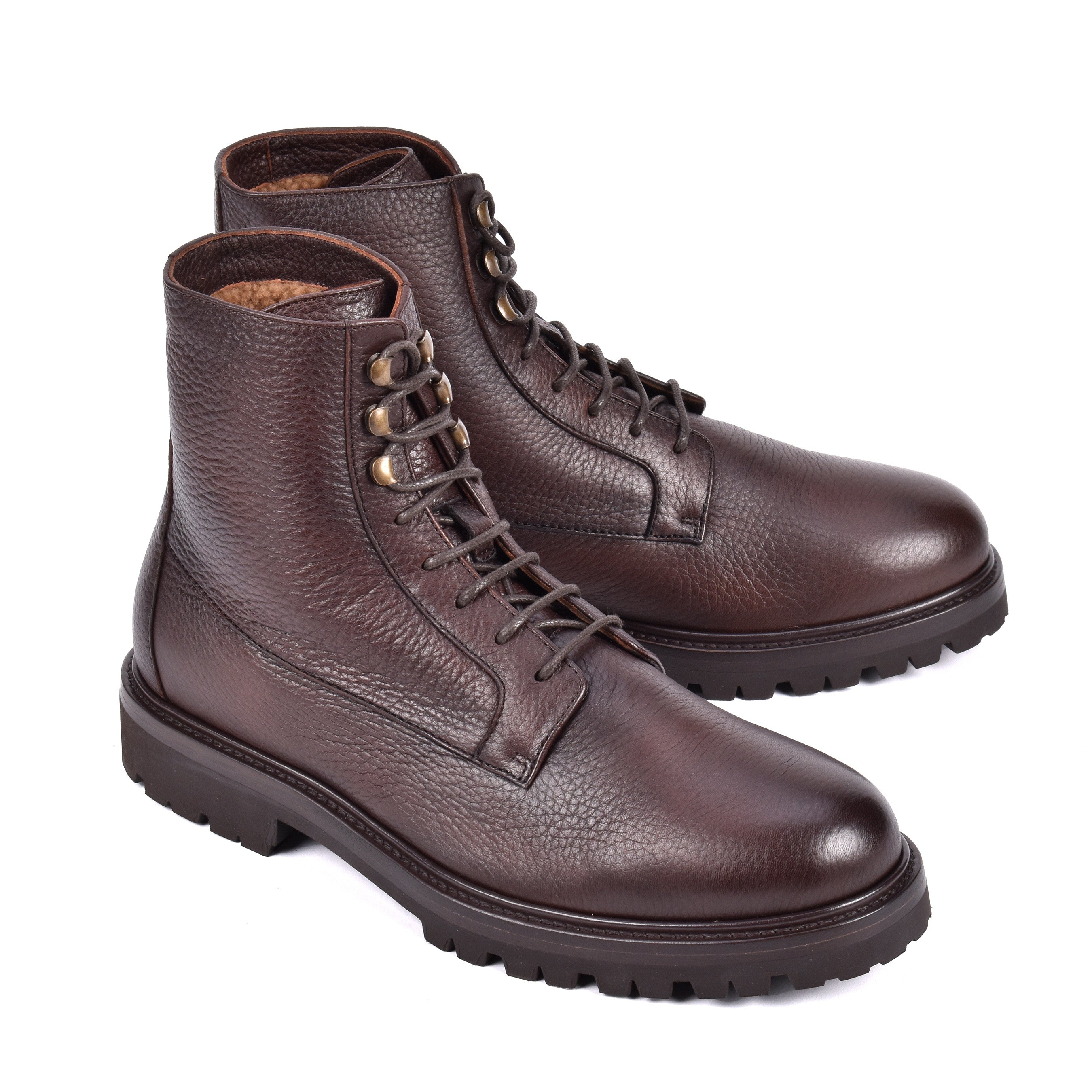 BRUNELLO CUCINELLI MEN'S SHEARLING LINED 100% LEATHER LACE UP HIKING BOOTS NEW