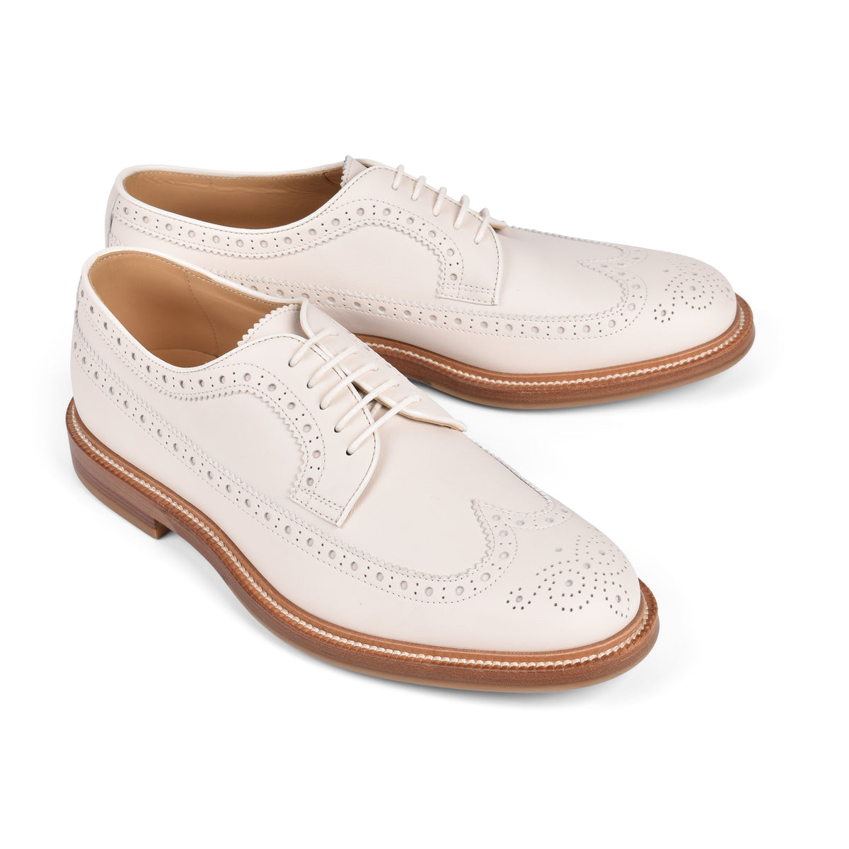 BRUNELLO CUCINELLI MEN'S MILK LEATHER BROGUE LACE UP SHOES