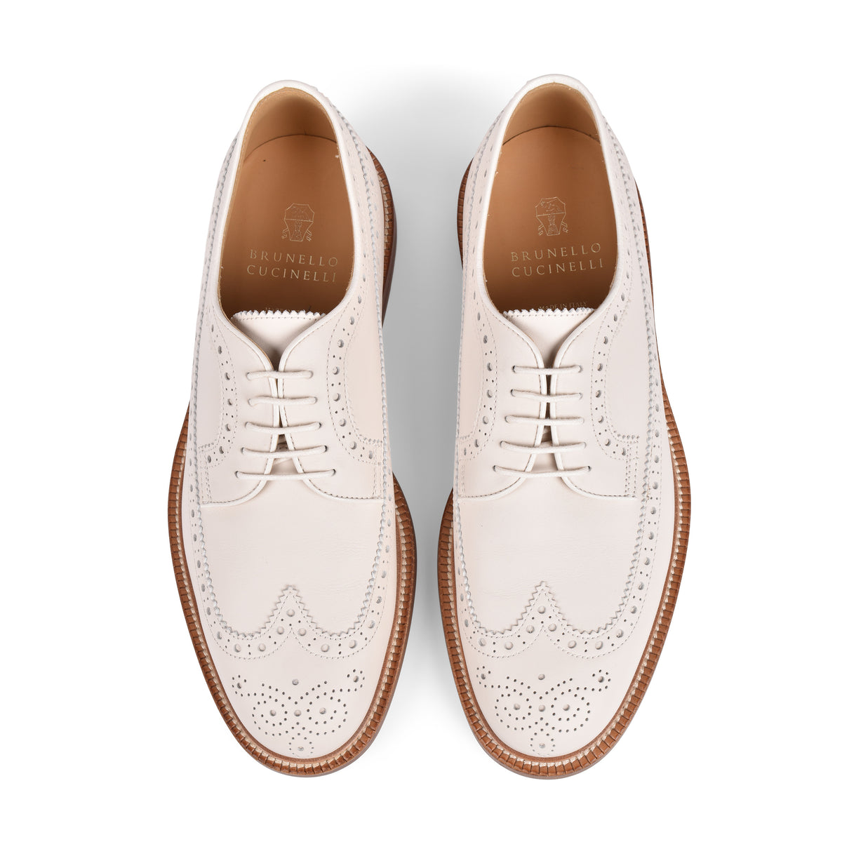 BRUNELLO CUCINELLI MEN'S MILK LEATHER BROGUE LACE UP SHOES