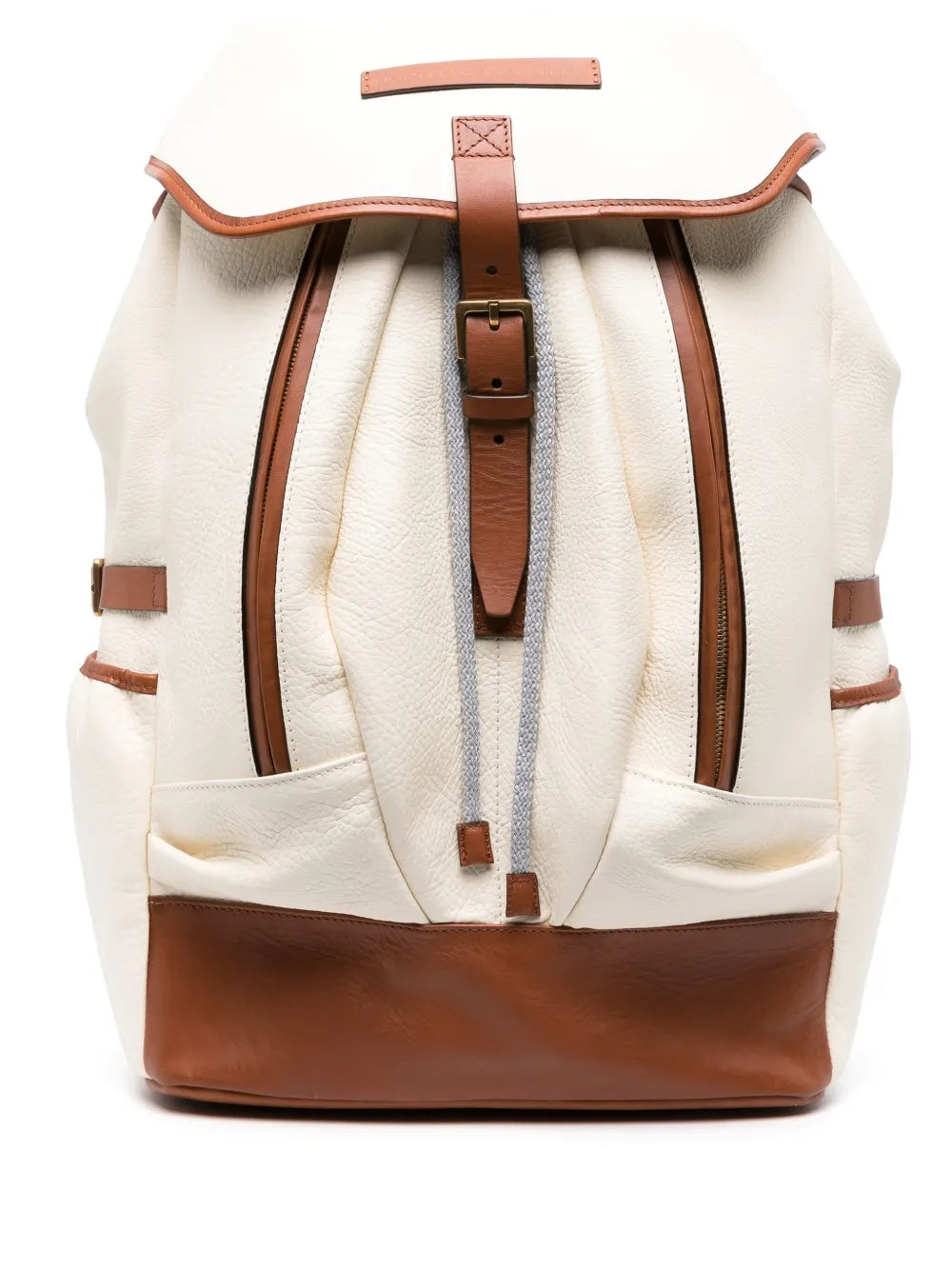 BRUNELLO CUCINELLI MEN'S OFF WHITE LEATHER BACKPACK