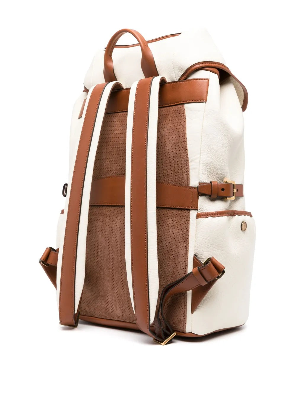BRUNELLO CUCINELLI MEN'S OFF WHITE LEATHER BACKPACK