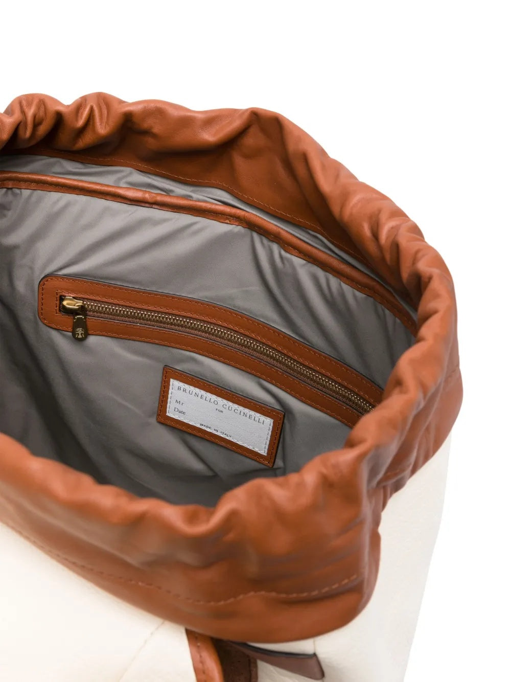 BRUNELLO CUCINELLI MEN'S OFF WHITE LEATHER BACKPACK