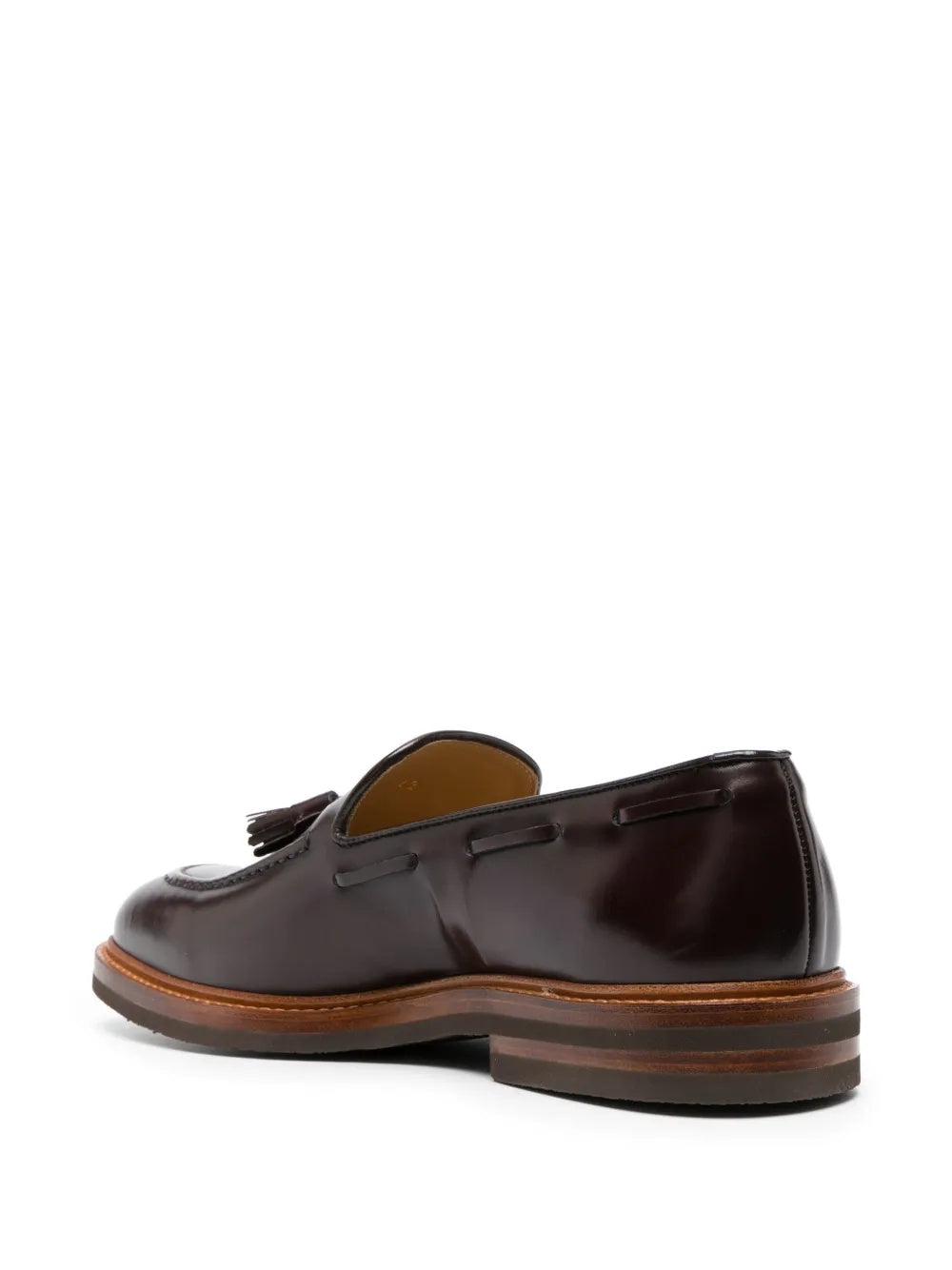 BRUNELLO CUCINELLI MEN'S DARK BROWN LEATHER TASSEL LOAFER SHOES