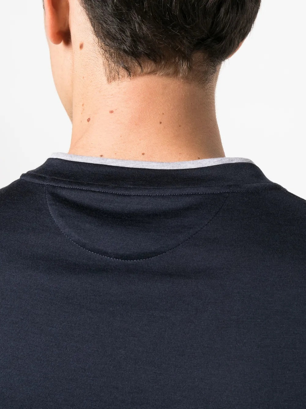 BRUNELLO CUCINELLI MEN'S DARK CREW NECK T-SHIRT WITH CONTRAST TRIM