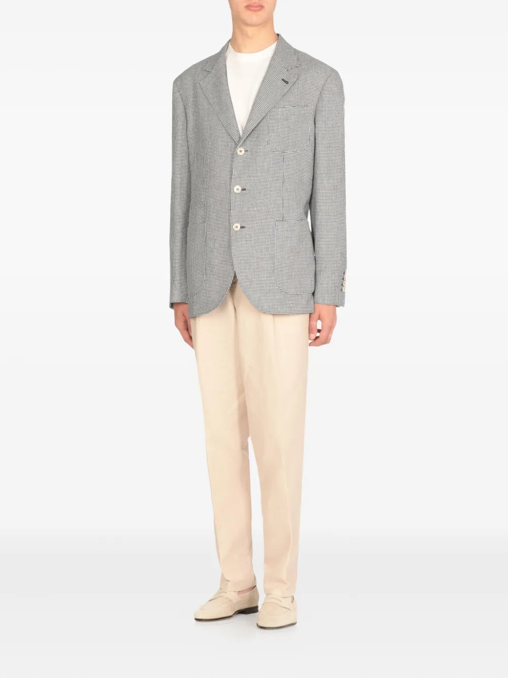 BRUNELLO CUCINELLI MEN'S GRAY LINEN CHECK BLAZER