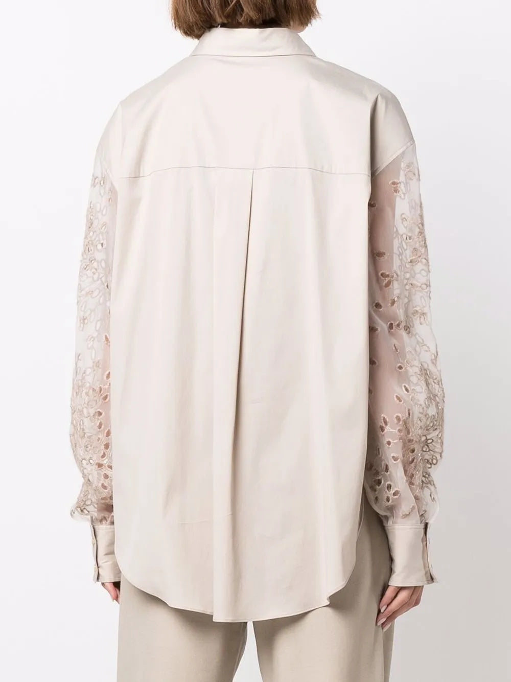BRUNELLO CUCINELLI WOMEN'S BEIGE LACE SLEEVE SHIRT