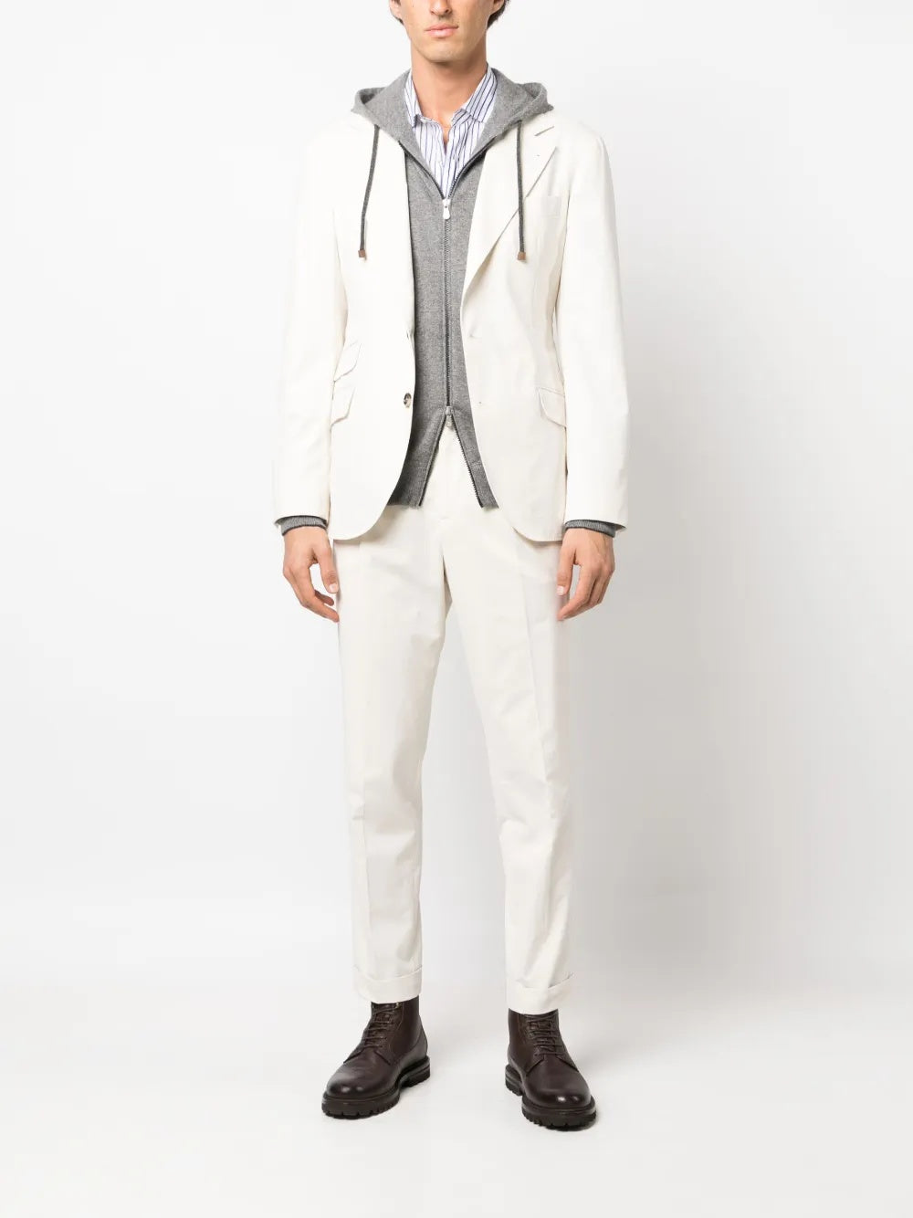 BRUNELLO CUCINELLI MEN'S OFF WHITE COTTON WOOL BLEND BLAZER