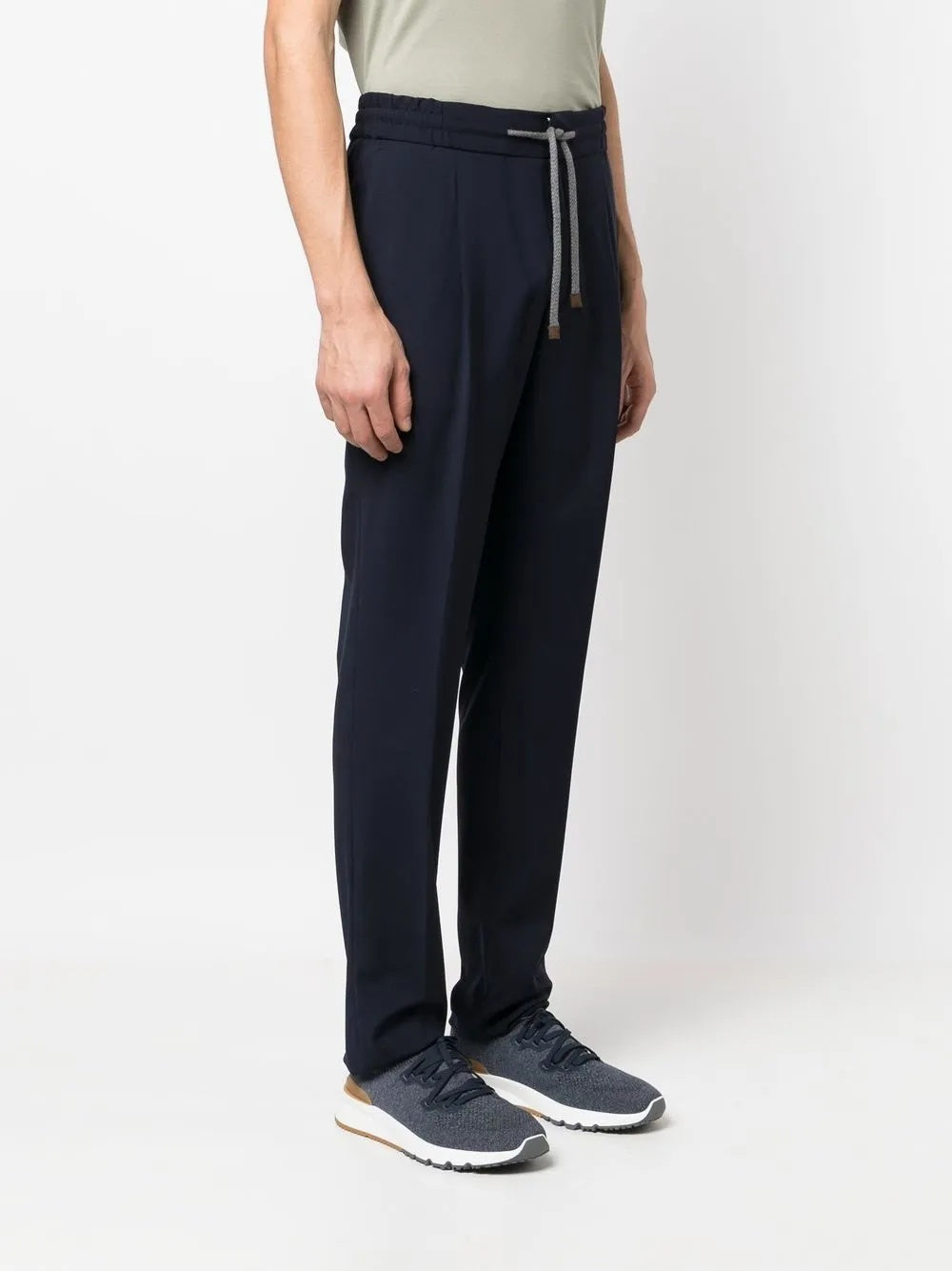 BRUNELLO CUCINELLI MEN'S NAVY WOOL DRAWSTRING TROUSERS