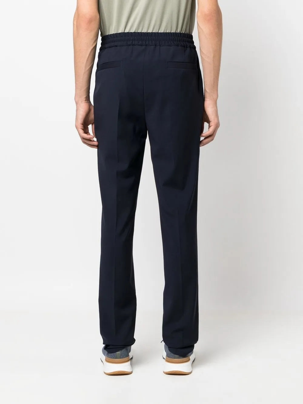 BRUNELLO CUCINELLI MEN'S NAVY WOOL DRAWSTRING TROUSERS
