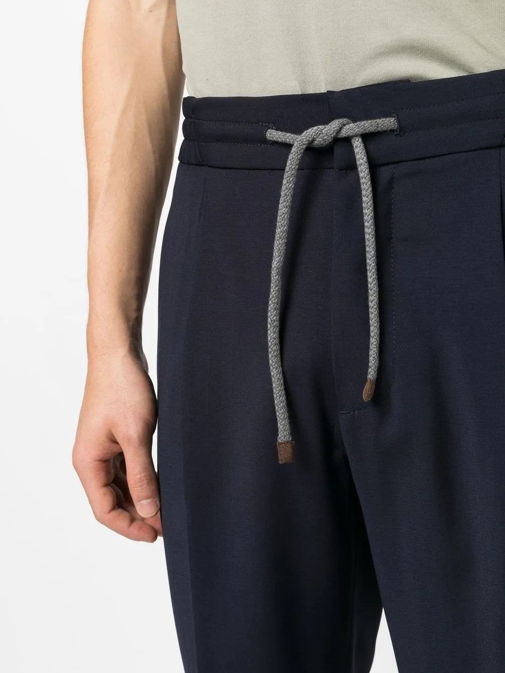 BRUNELLO CUCINELLI MEN'S NAVY WOOL DRAWSTRING TROUSERS