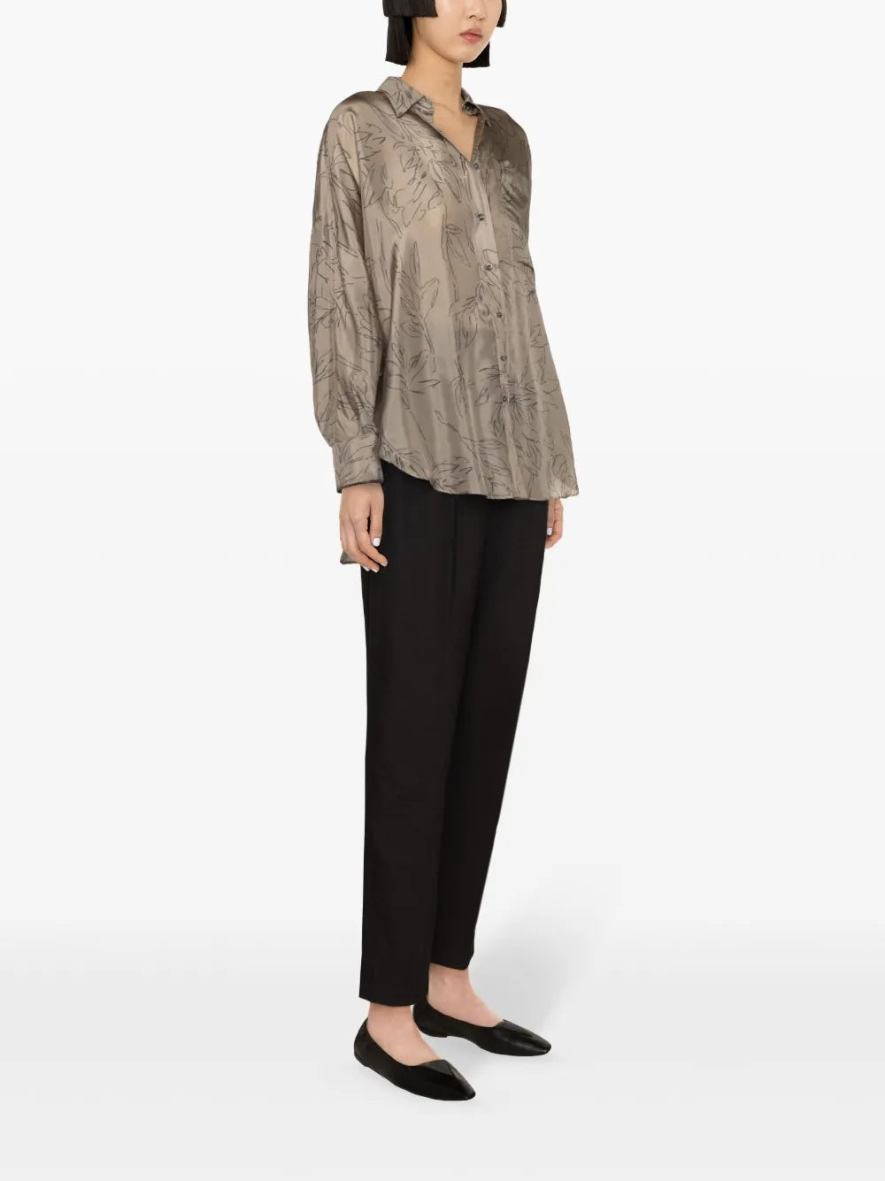 BRUNELLO CUCINELLI WOMEN'S KHAKI SILK OVERSIZED SHIRT