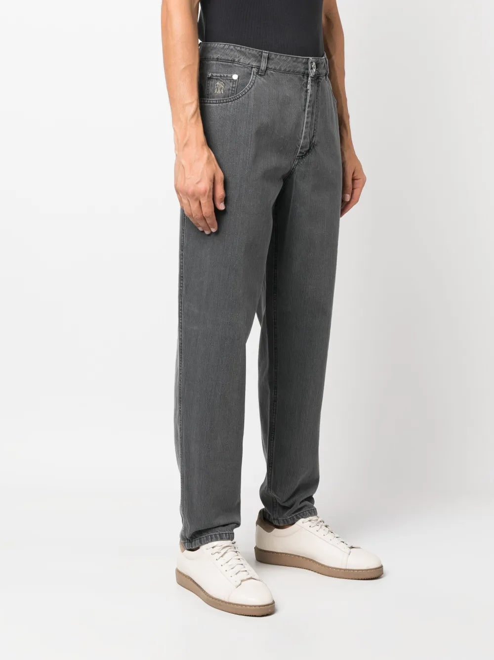 BRUNELLO CUCINELLI MEN'S CHARCOAL GRAY STRAIGHT-LEG TROUSERS