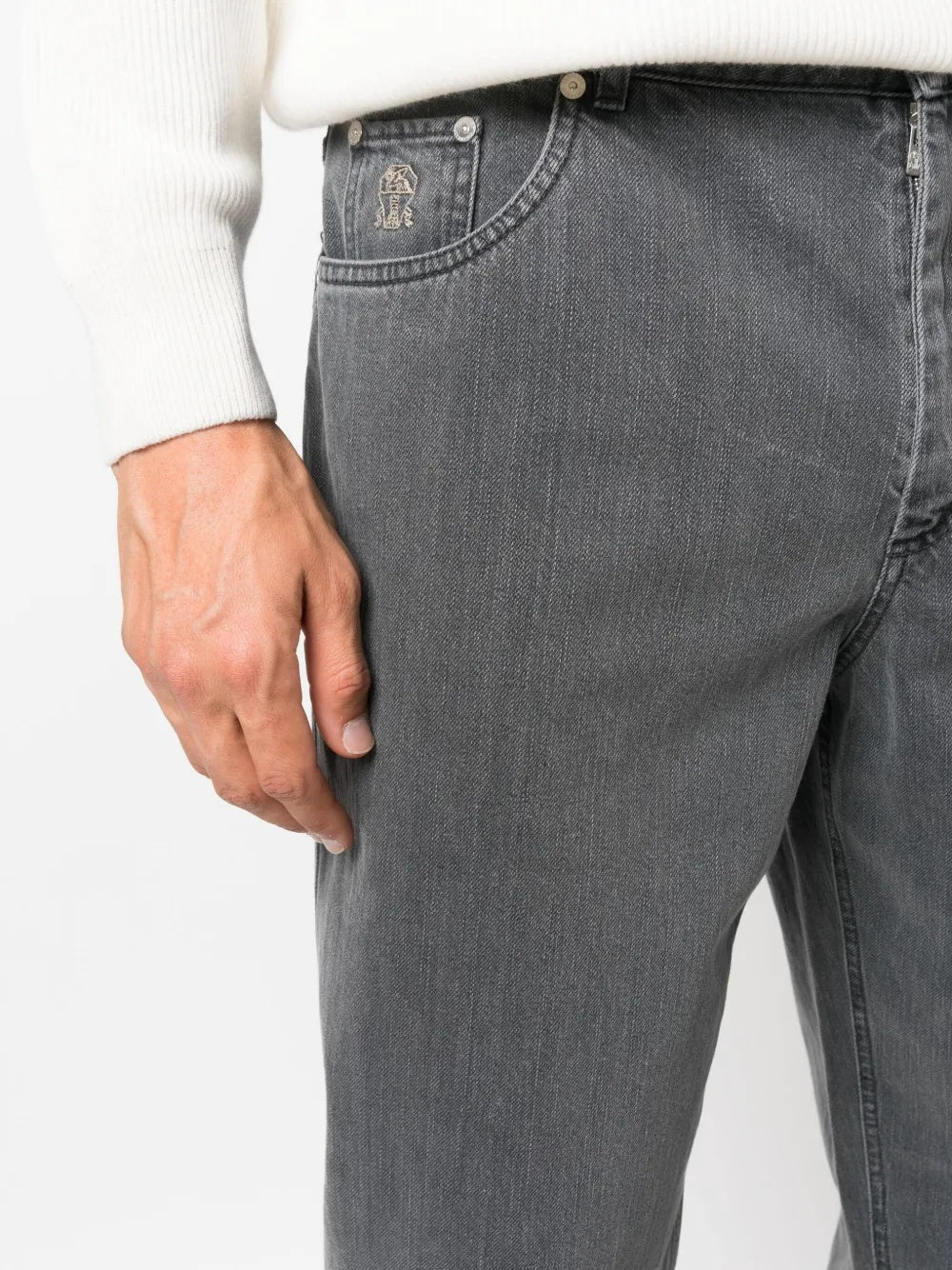 BRUNELLO CUCINELLI MEN'S CHARCOAL GRAY STRAIGHT-LEG TROUSERS