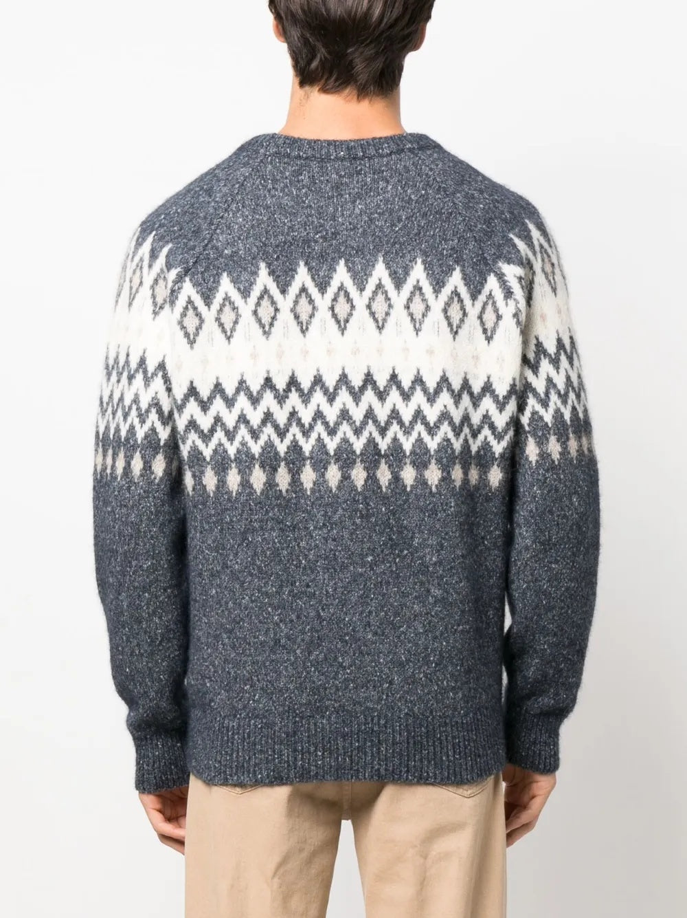 BRUNELLO CUCINELLI MEN'S CHARCOAL FAIR ISLE KNIT SWEATER
