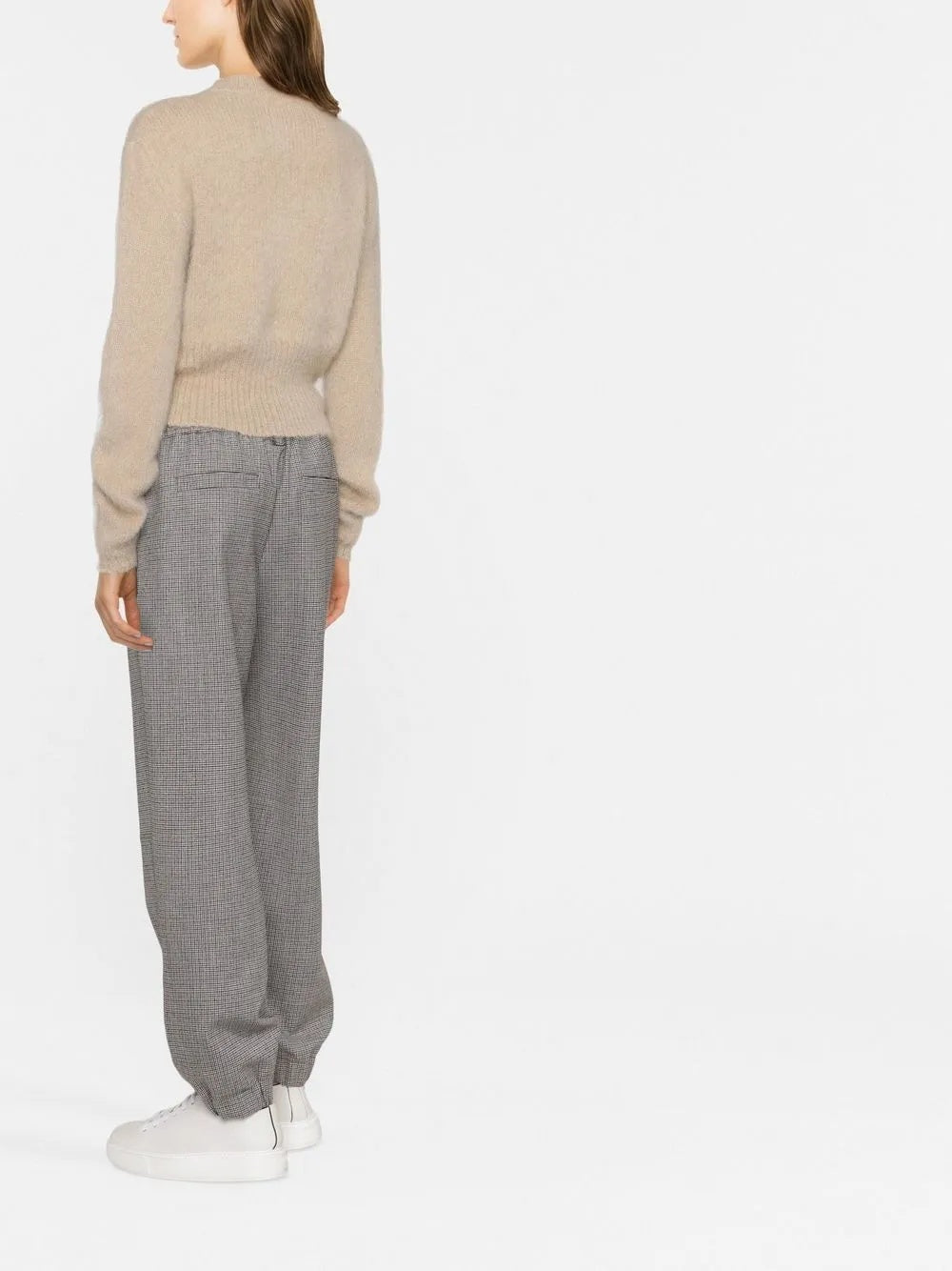 BRUNELLO CUCINELLI WOMEN'S GRAY HOUNDSTOOTH ELASTIC WAIST TROUSERS