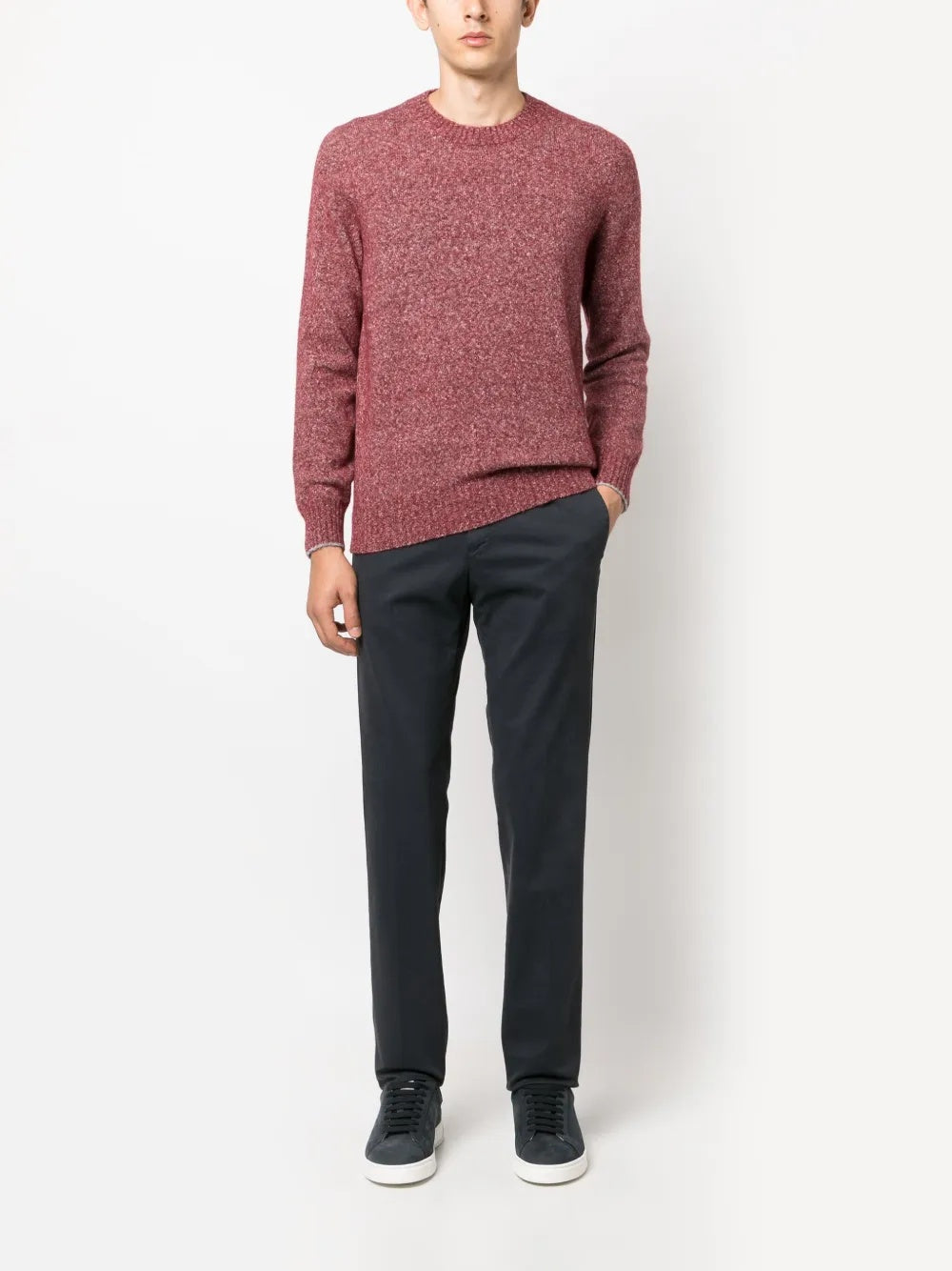 BRUNELLO CUCINELLI MEN'S RED TEXTURED KNIT SWEATER
