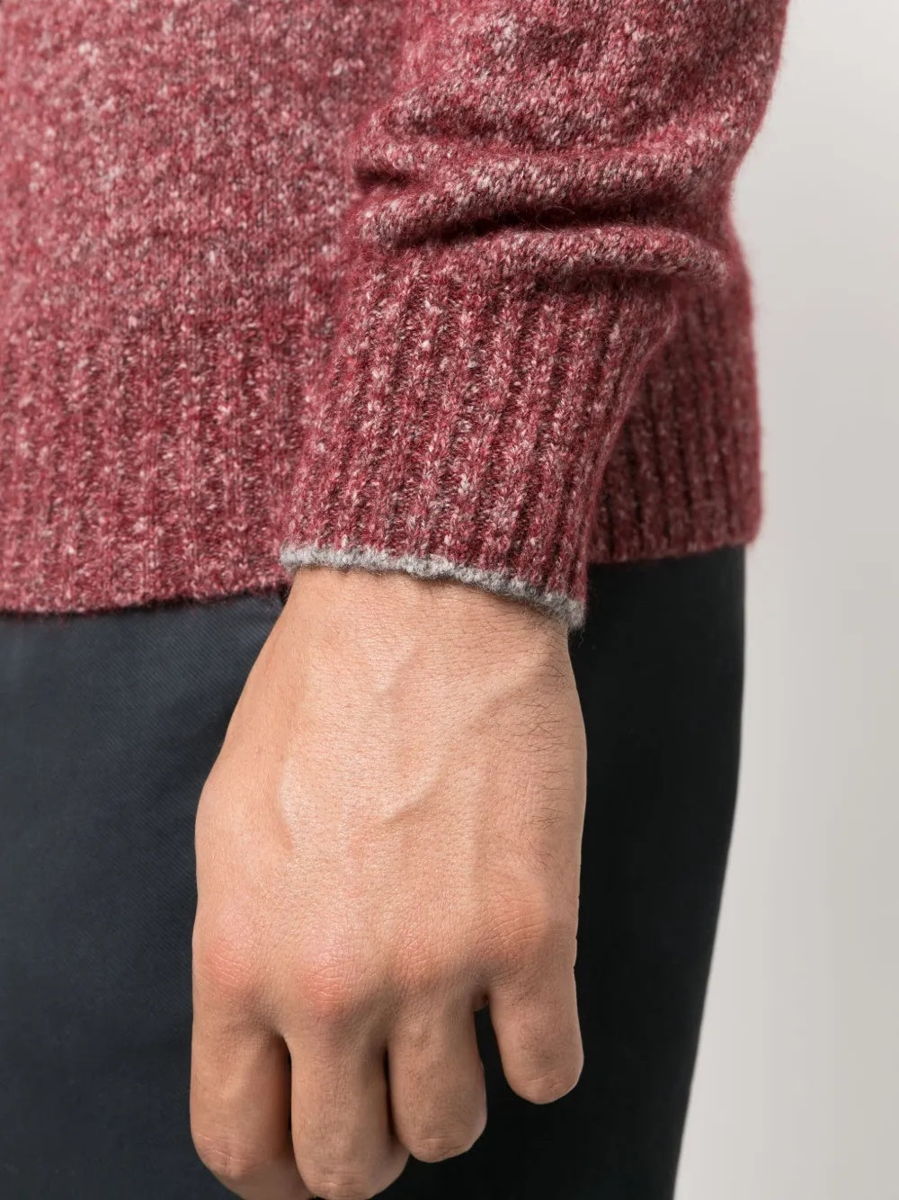 BRUNELLO CUCINELLI MEN'S RED TEXTURED KNIT SWEATER