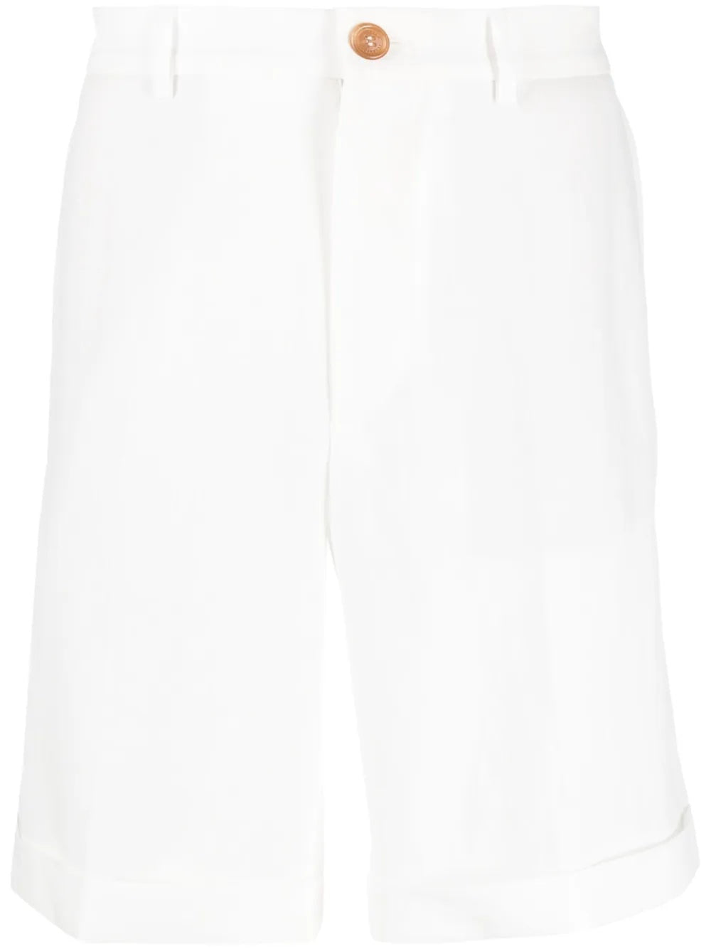 BRUNELLO CUCINELLI MEN'S WHITE TAILORED SHORTS WITH BUTTON