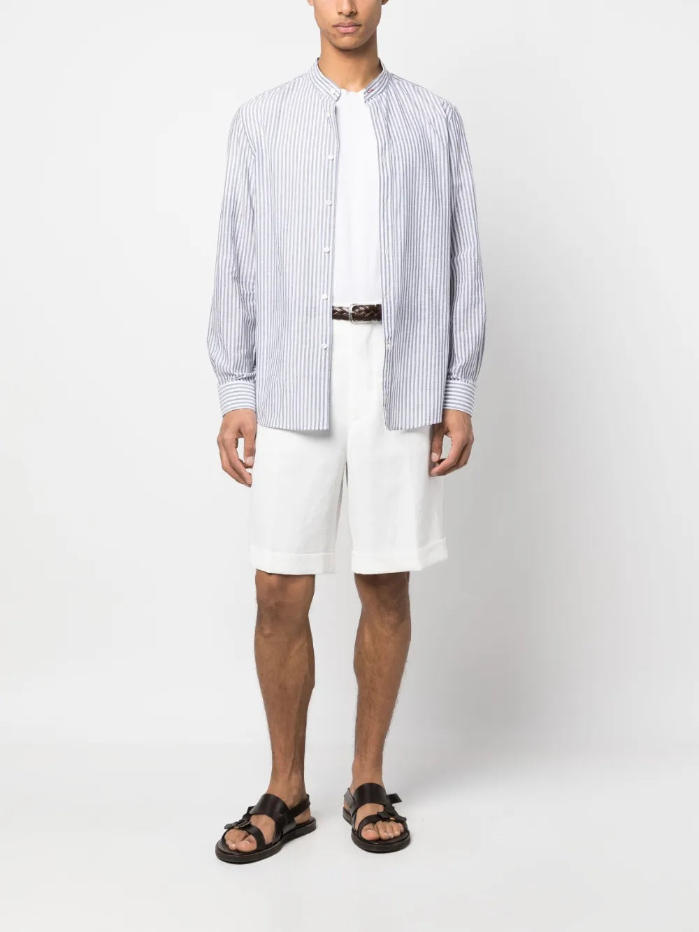 BRUNELLO CUCINELLI MEN'S WHITE TAILORED SHORTS WITH BUTTON