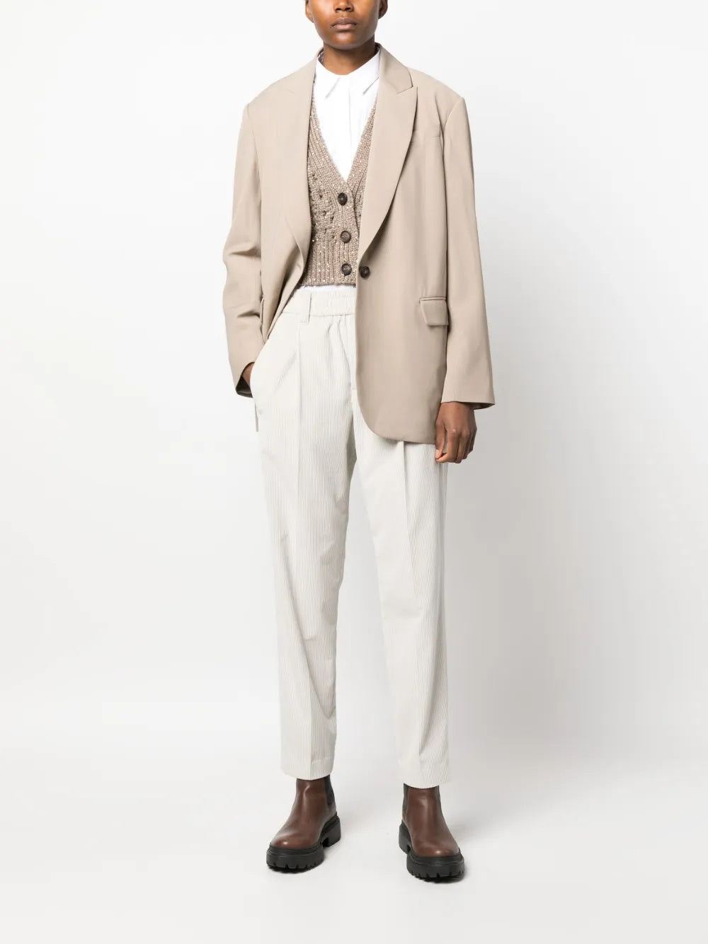 BRUNELLO CUCINELLI WOMEN'S BEIGE SINGLE BUTTON BLAZER