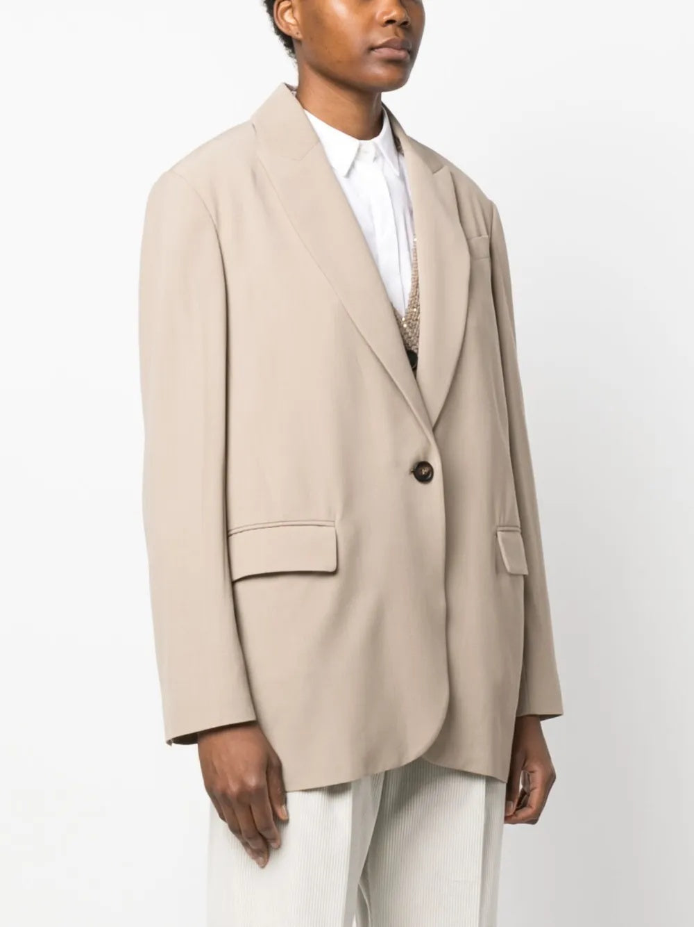 BRUNELLO CUCINELLI WOMEN'S BEIGE SINGLE BUTTON BLAZER