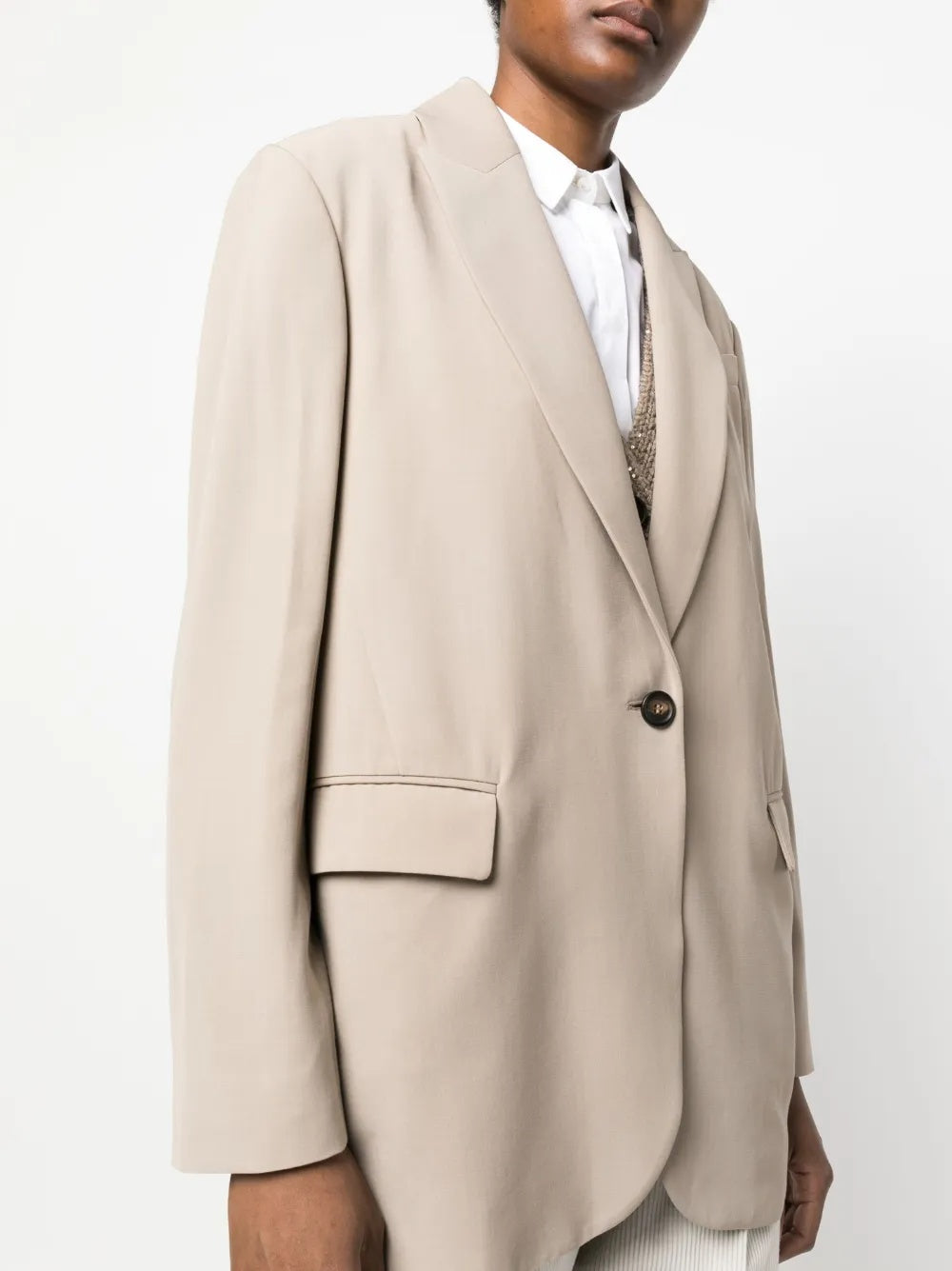 BRUNELLO CUCINELLI WOMEN'S BEIGE SINGLE BUTTON BLAZER