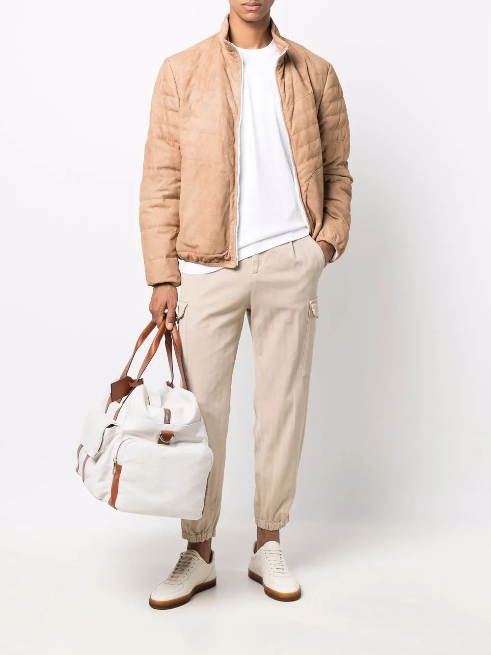 BRUNELLO CUCINELLI MEN'S BEIGE RELAXED CARGO TROUSERS