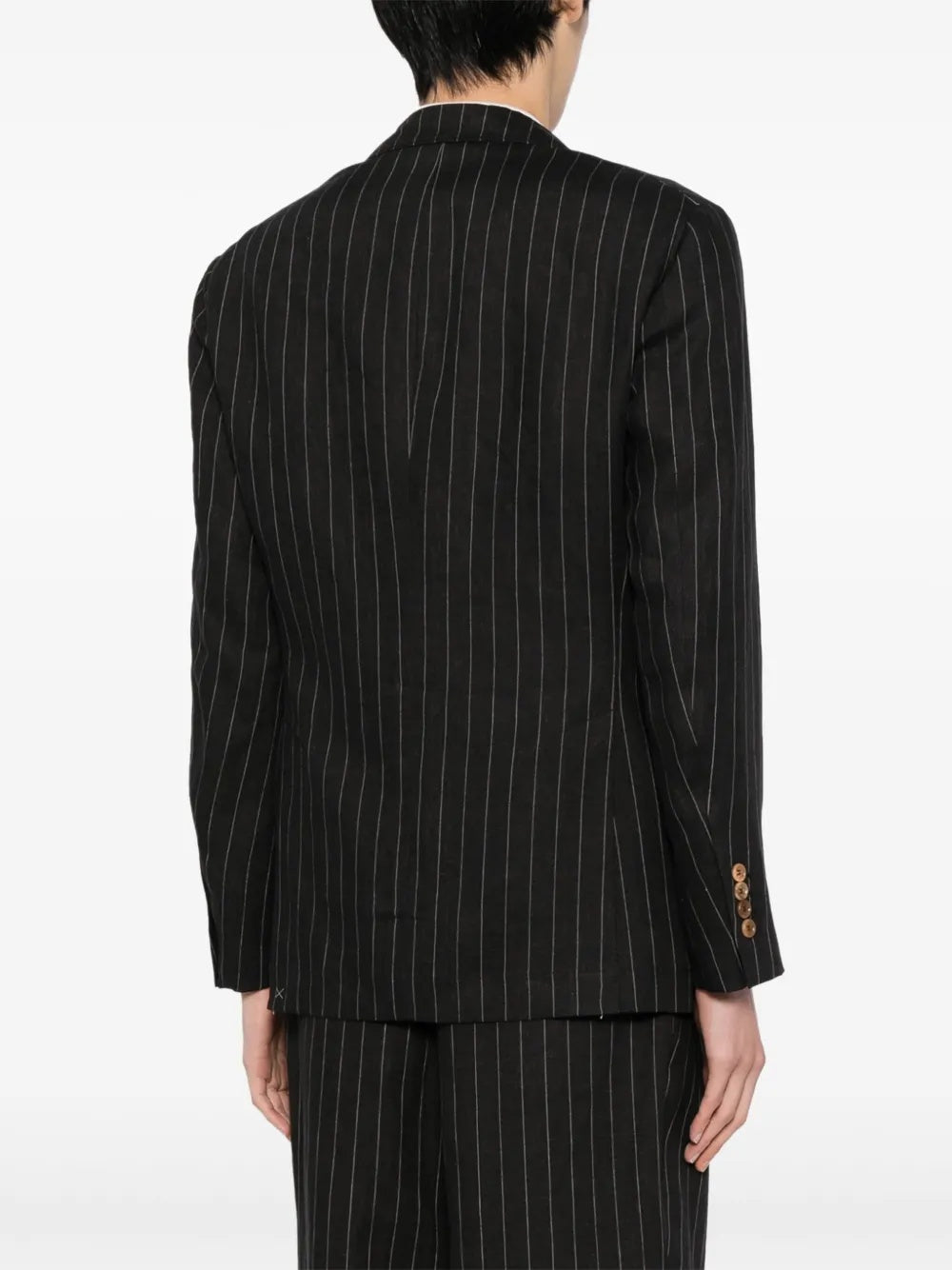 BRUNELLO CUCINELLI MEN'S BLACK LINEN PINSTRIPE BLAZER