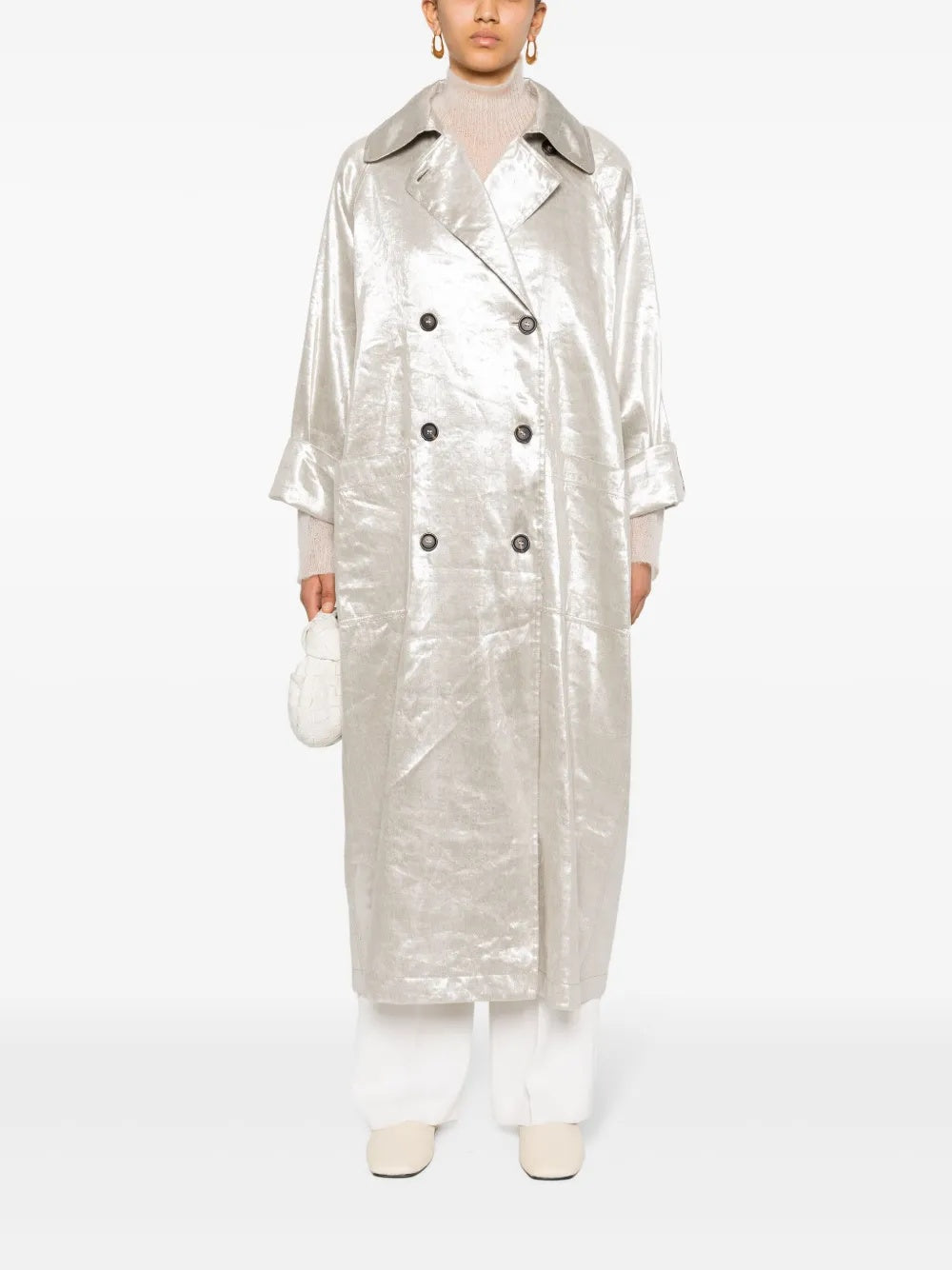 BRUNELLO CUCINELLI WOMEN'S LIGHT SILVER LONG COAT