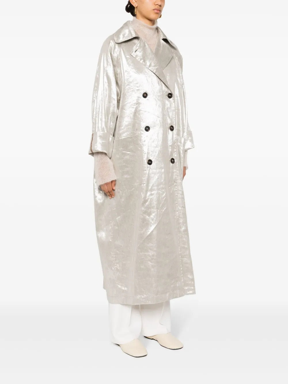 BRUNELLO CUCINELLI WOMEN'S LIGHT SILVER LONG COAT