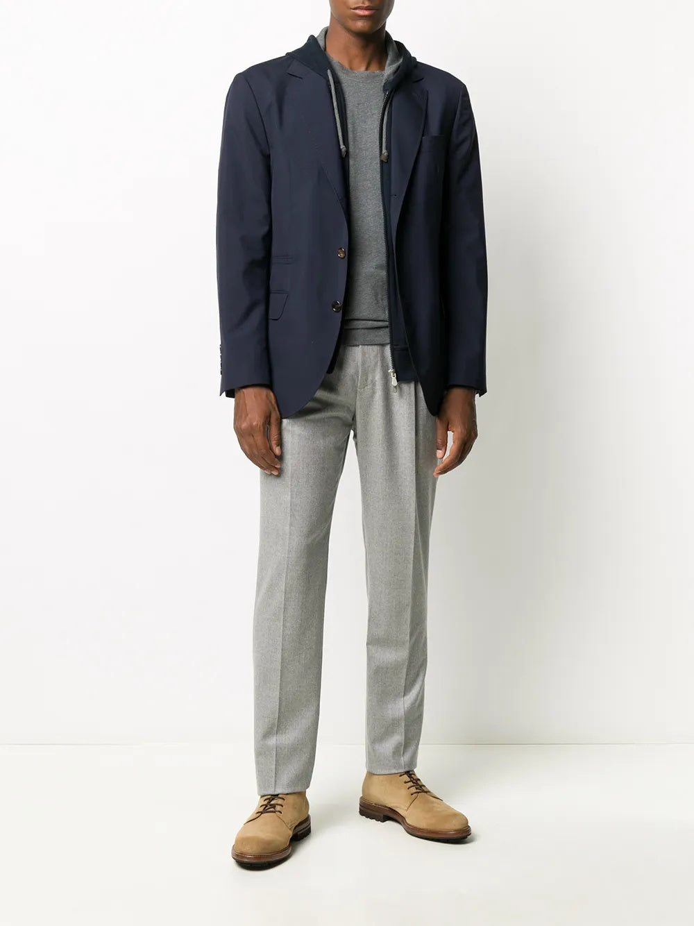 BRUNELLO CUCINELLI MEN'S GRAY PLEATED DRAWSTRING TROUSERS
