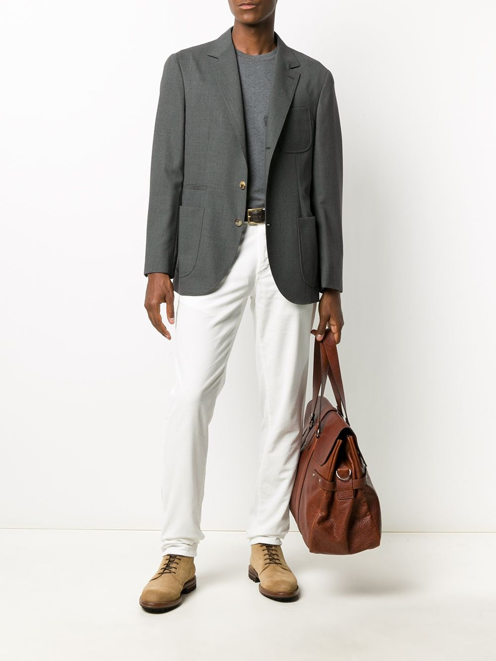 BRUNELLO CUCINELLI MEN'S WHITE STRAIGHT-LEG TROUSERS