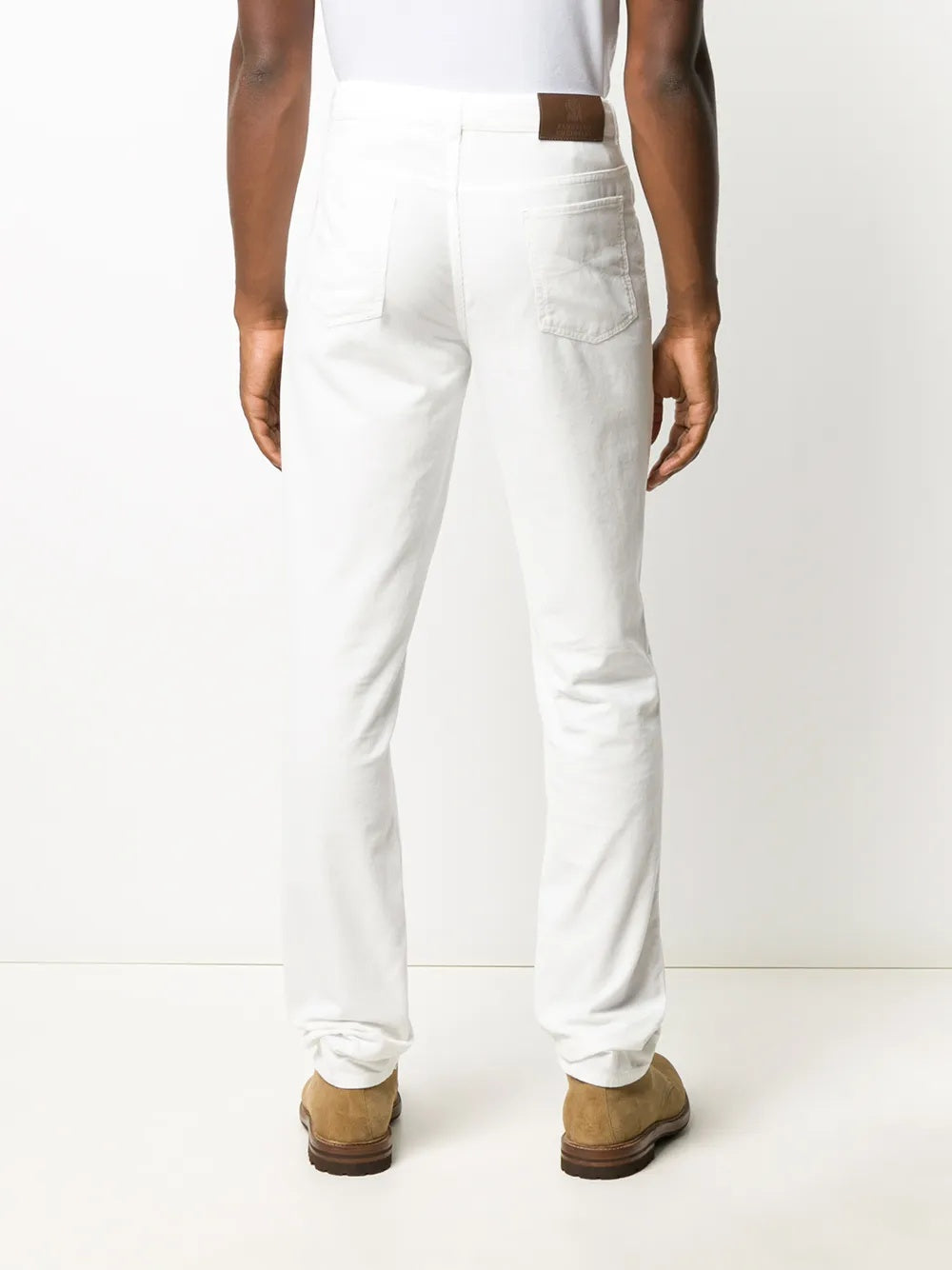 BRUNELLO CUCINELLI MEN'S WHITE STRAIGHT-LEG TROUSERS