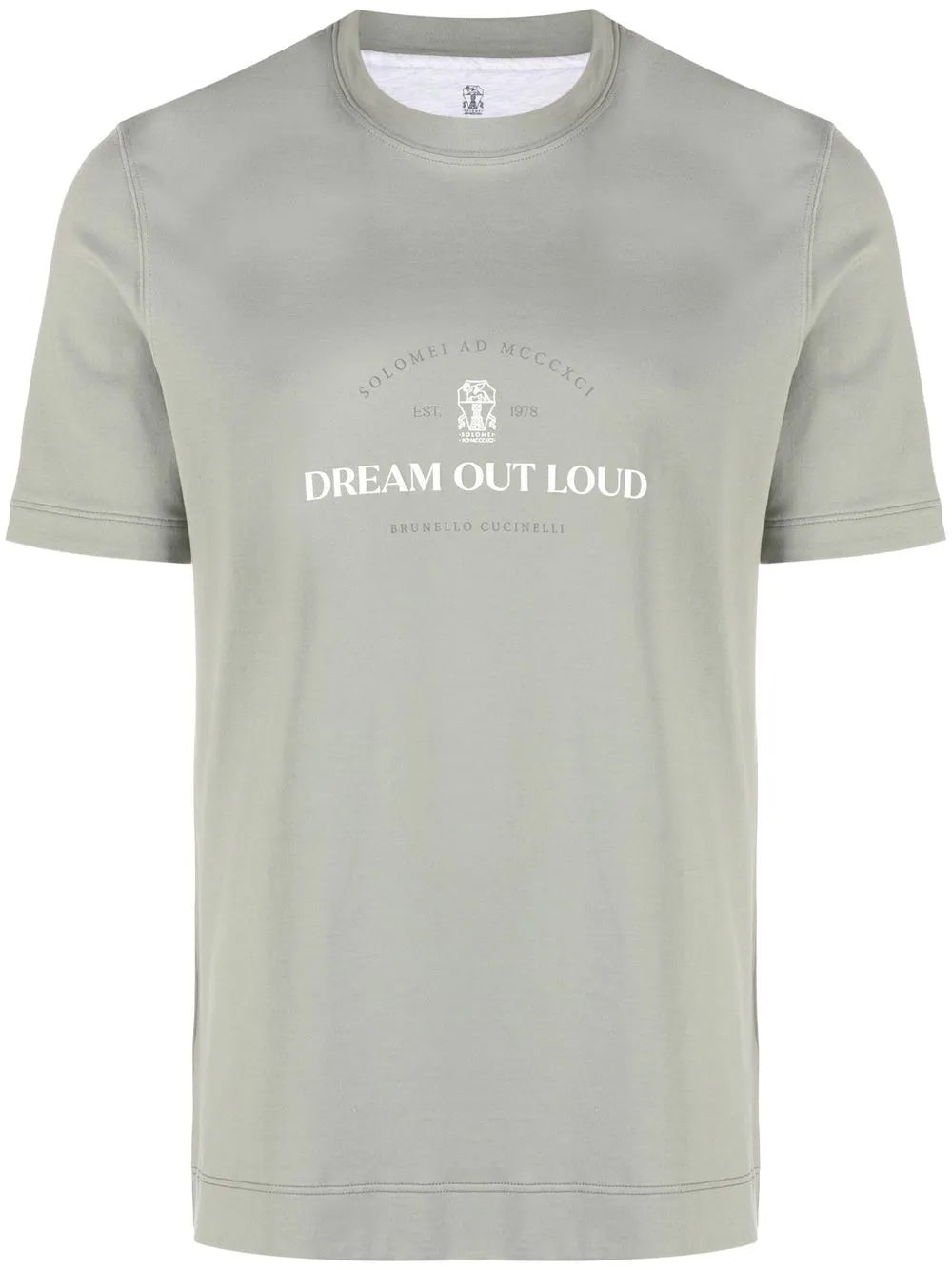 BRUNELLO CUCINELLI MEN'S SAGE GREEN CREWNECK T-SHIRT WITH PRINT