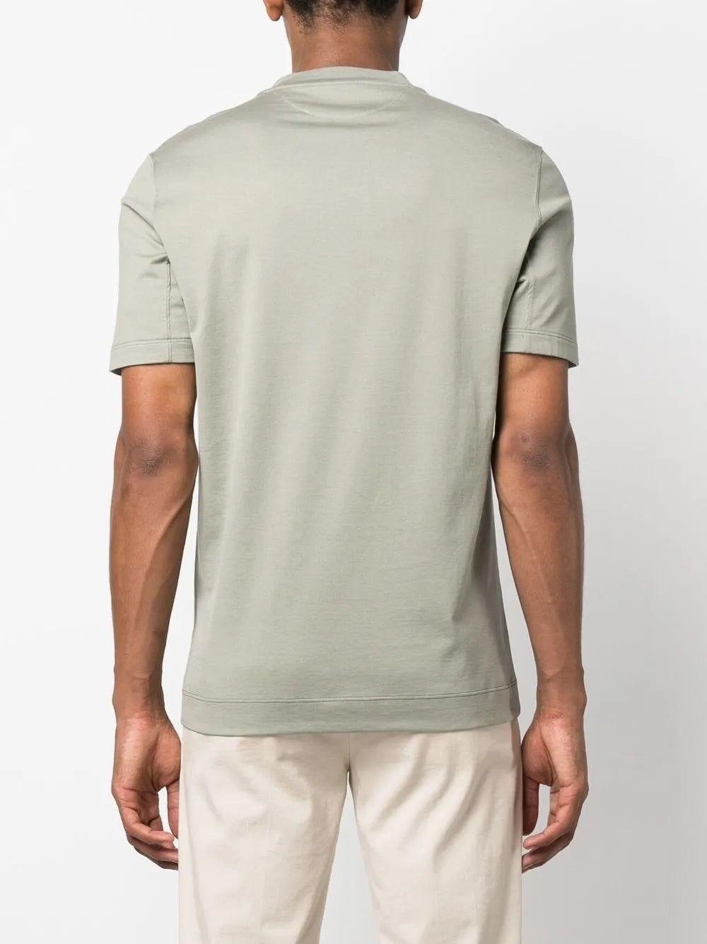 BRUNELLO CUCINELLI MEN'S SAGE GREEN CREWNECK T-SHIRT WITH PRINT