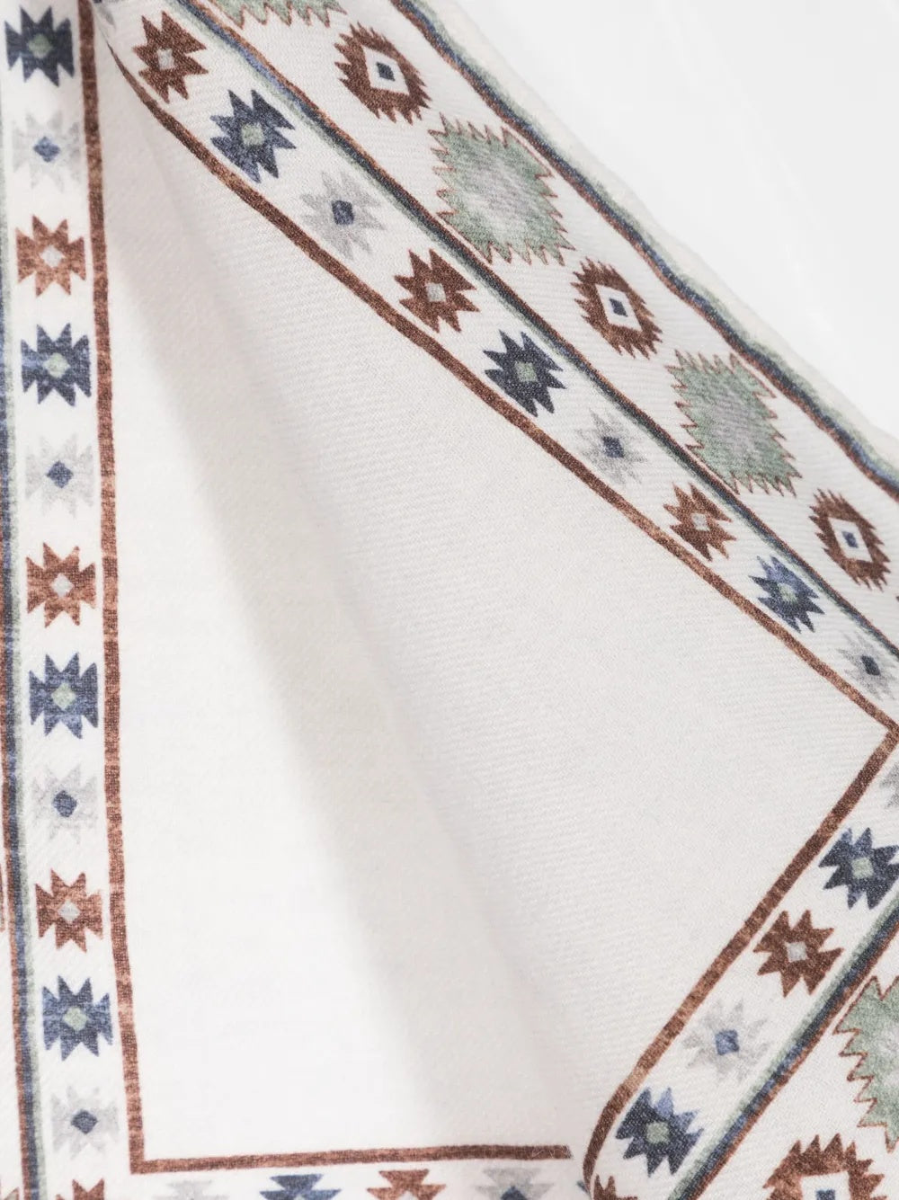 BRUNELLO CUCINELLI MEN'S WHITE POCKETSQUARE WITH GEOMETRIC BORDER