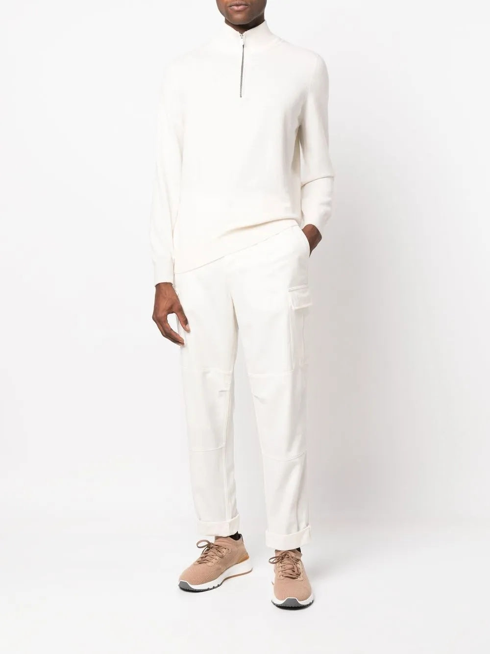 BRUNELLO CUCINELLI MEN'S CREAM CARGO TROUSERS WITH CUFFS