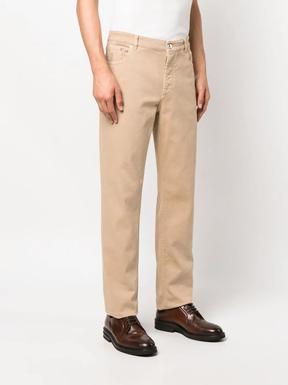 BRUNELLO CUCINELLI MEN'S BEIGE STRAIGHT-LEG TROUSERS