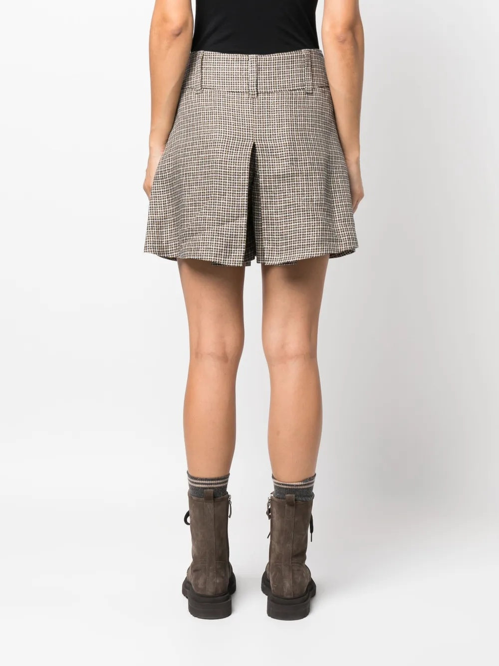 BRUNELLO CUCINELLI WOMEN'S HOUNDSTOOTH PLEATED TAILORED SHORTS