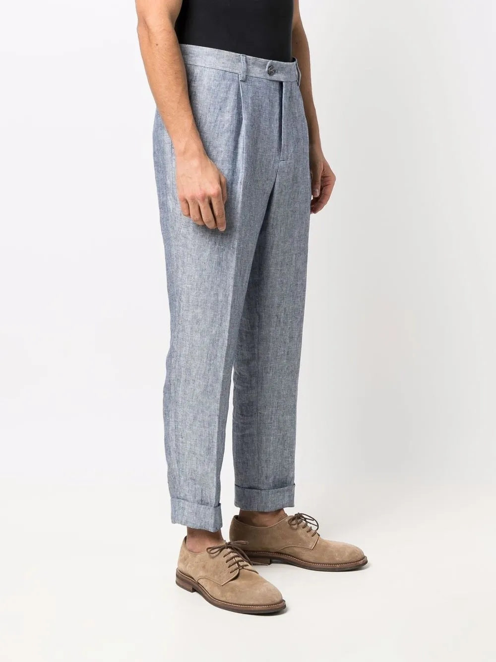 BRUNELLO CUCINELLI MEN'S LIGHT GREY PLEATED TROUSERS
