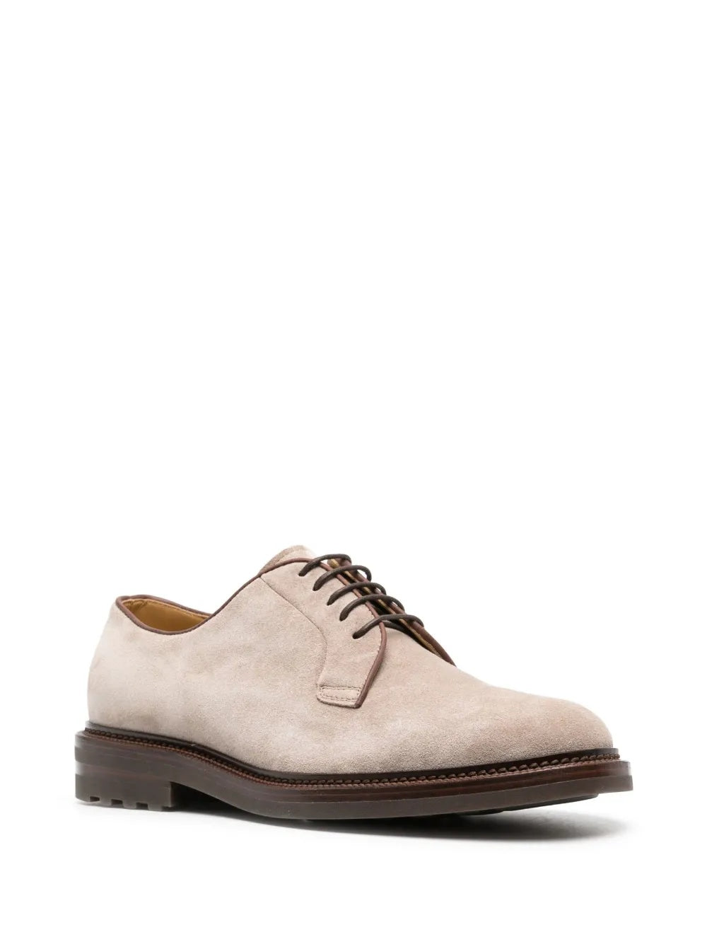BRUNELLO CUCINELLI MEN'S BEIGE SUEDE LEATHER DERBY SHOE