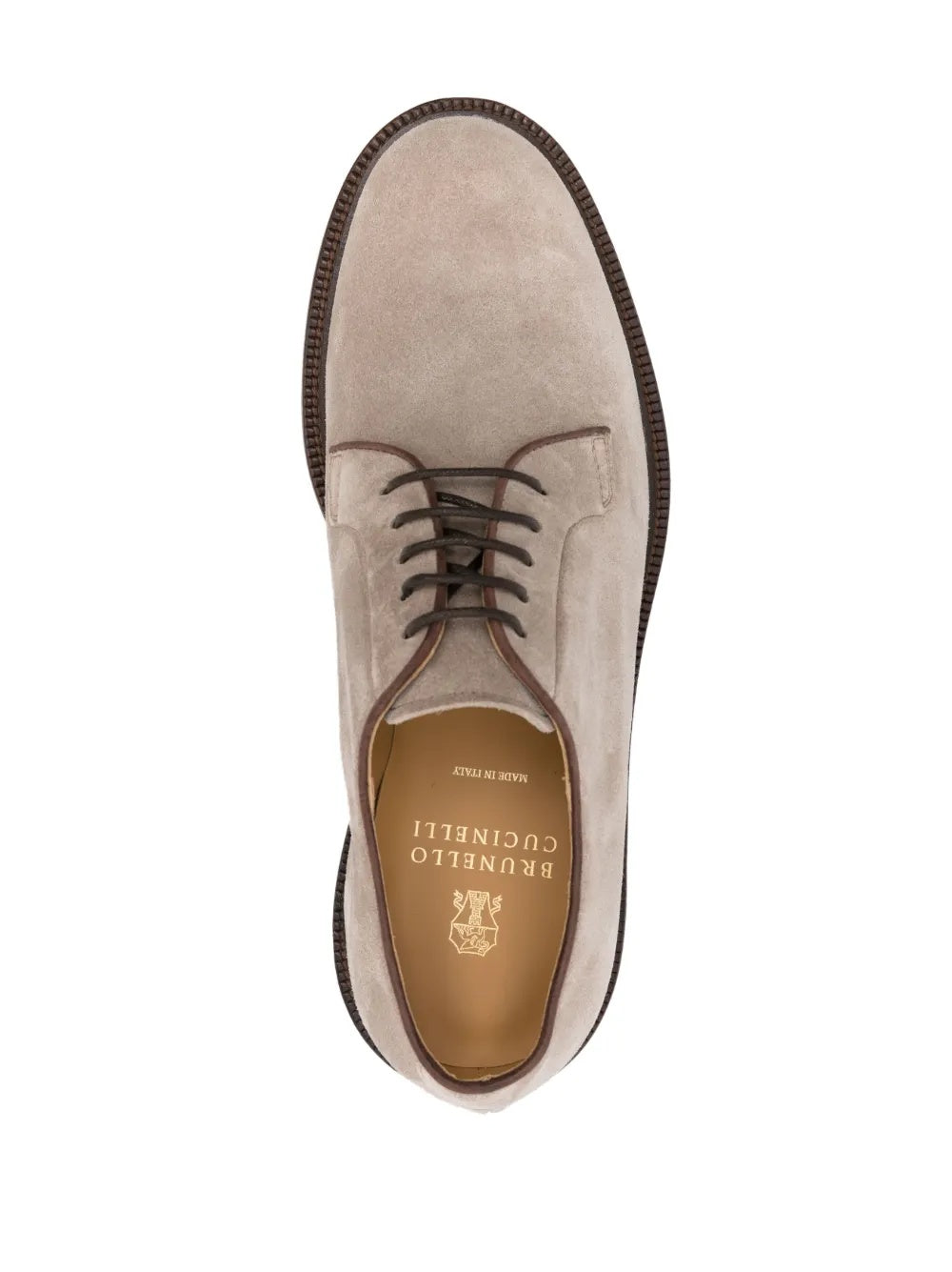 BRUNELLO CUCINELLI MEN'S BEIGE SUEDE LEATHER DERBY SHOE
