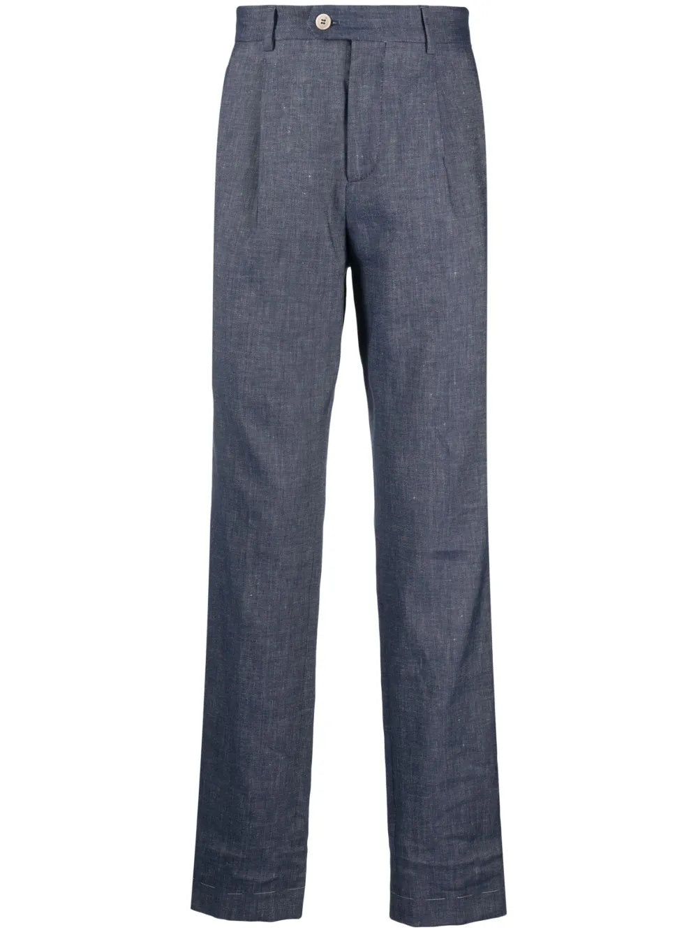 BRUNELLO CUCINELLI MEN'S BLUE PLEATED TAILORED TROUSERS
