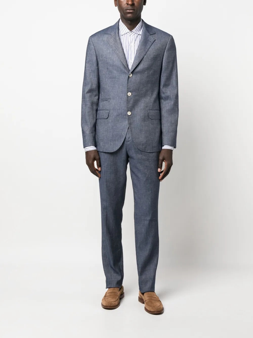 BRUNELLO CUCINELLI MEN'S BLUE PLEATED TAILORED TROUSERS
