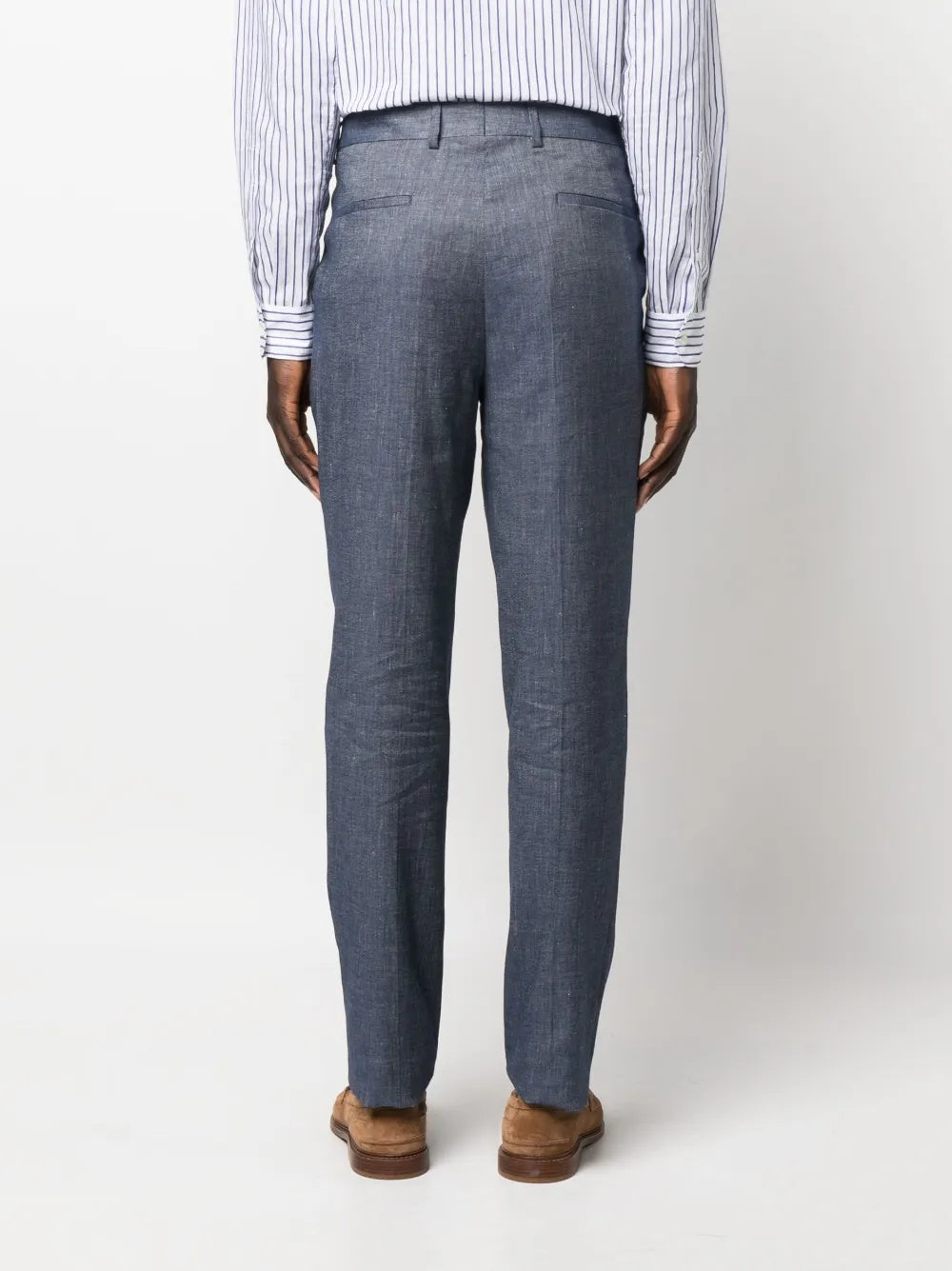 BRUNELLO CUCINELLI MEN'S BLUE PLEATED TAILORED TROUSERS